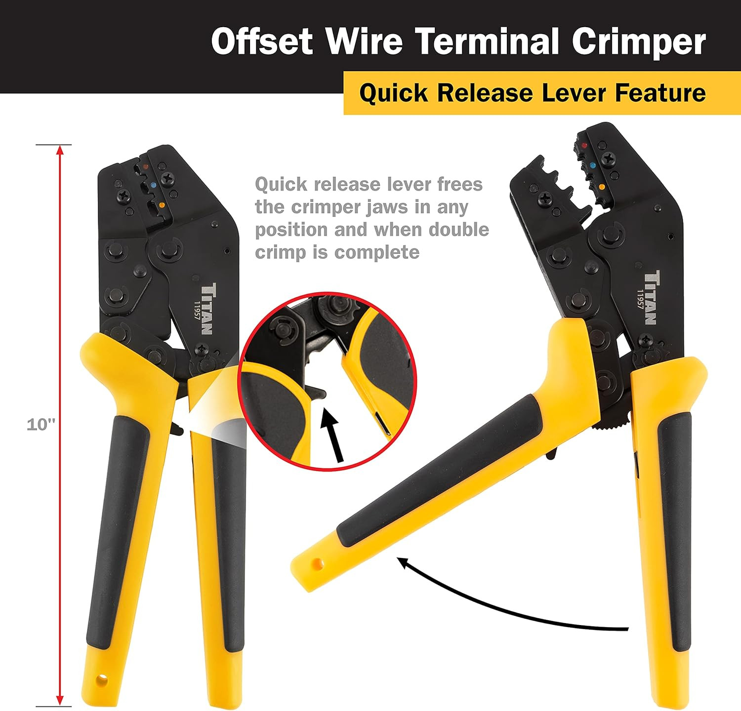 11957 Offset Ratcheting Wire Terminal Crimper Tool for Insulated Terminals, Fixe