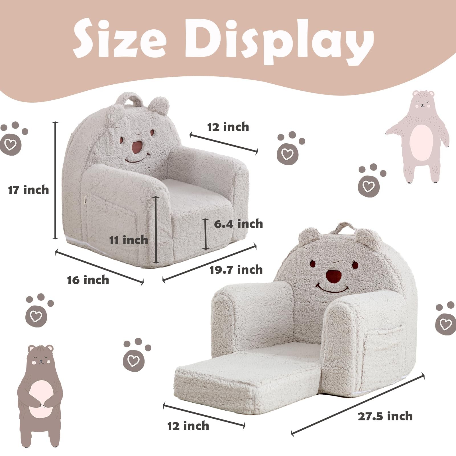 Kisdsa Toddler Chair,Sherpa Bear Kids Chair,Toddler Couch Fold Out,Children R...
