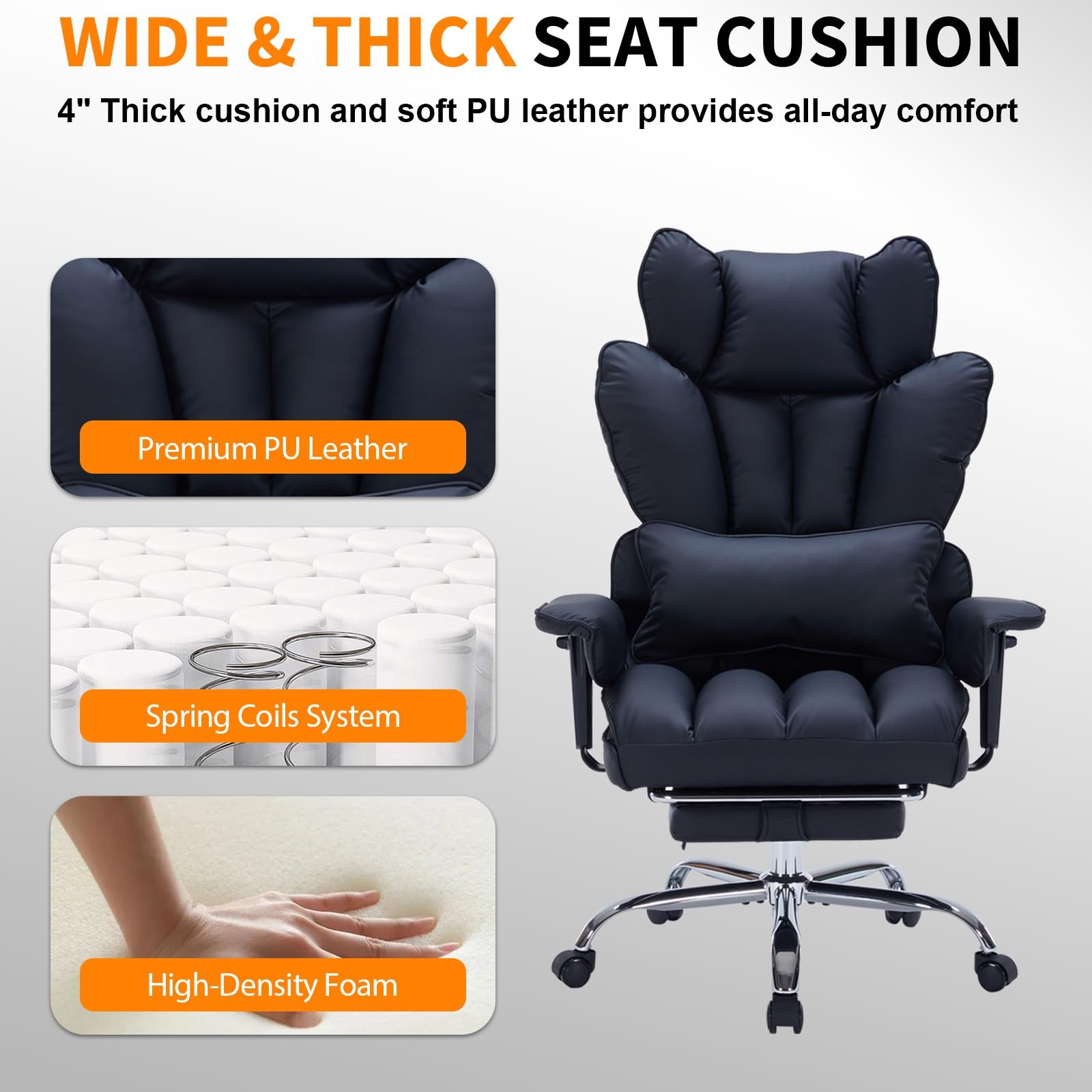 Big & Tall Office Chair, High Back Gaming Chair with Foot Rest PU Leather 400lbs