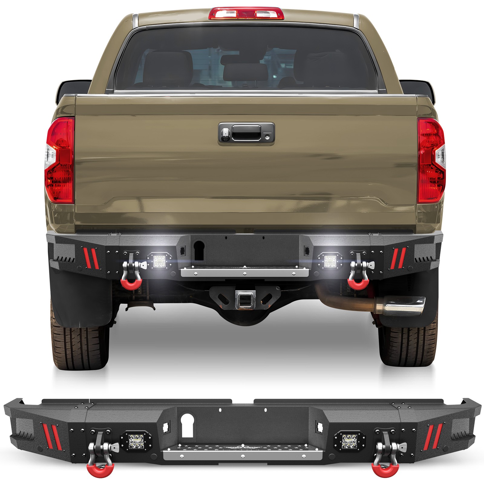 For Toyota Tundra 2014-2021 Powder Coated Rear Bumper Kit w/ LED Lights Assembly