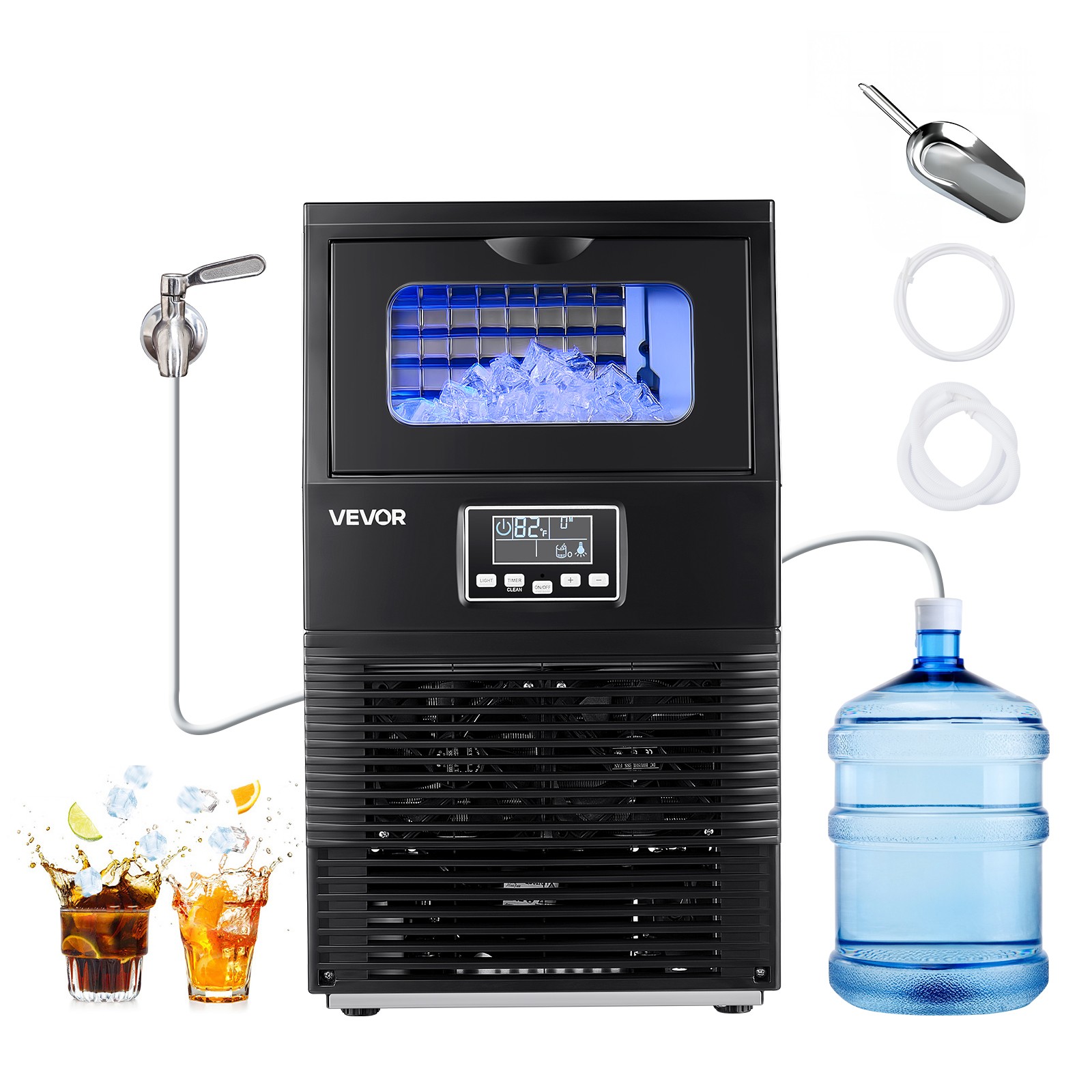 VEVOR Commercial Ice Maker 90lbs/24h Ice Machine 12Lbs Storage Bar Restaurant