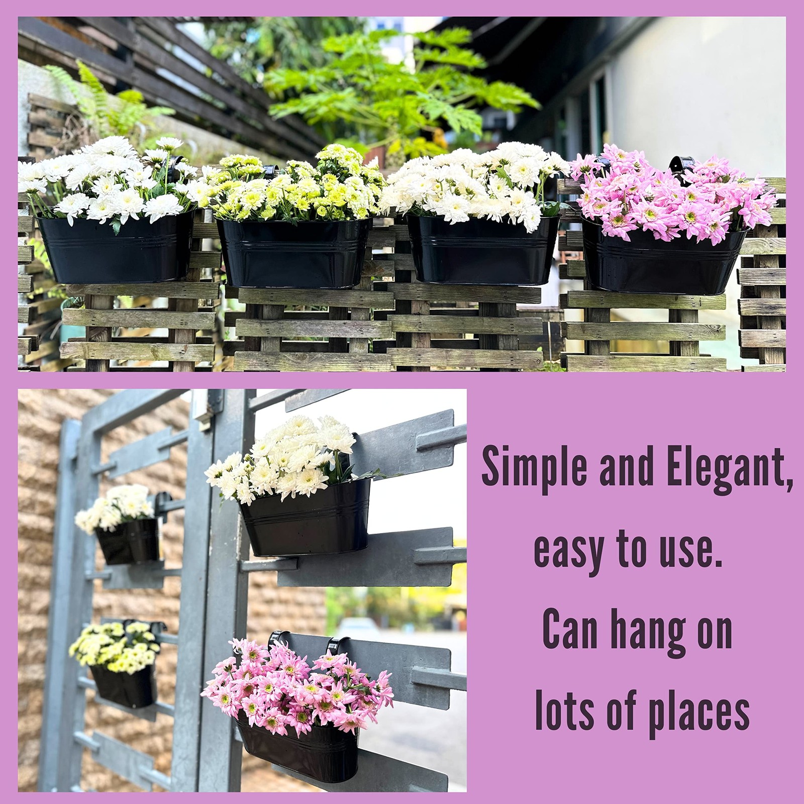 LaLaGreen Rail Planter Outdoor Plants (2 Pack, 9.8 Inch) Small and Cute Metal...