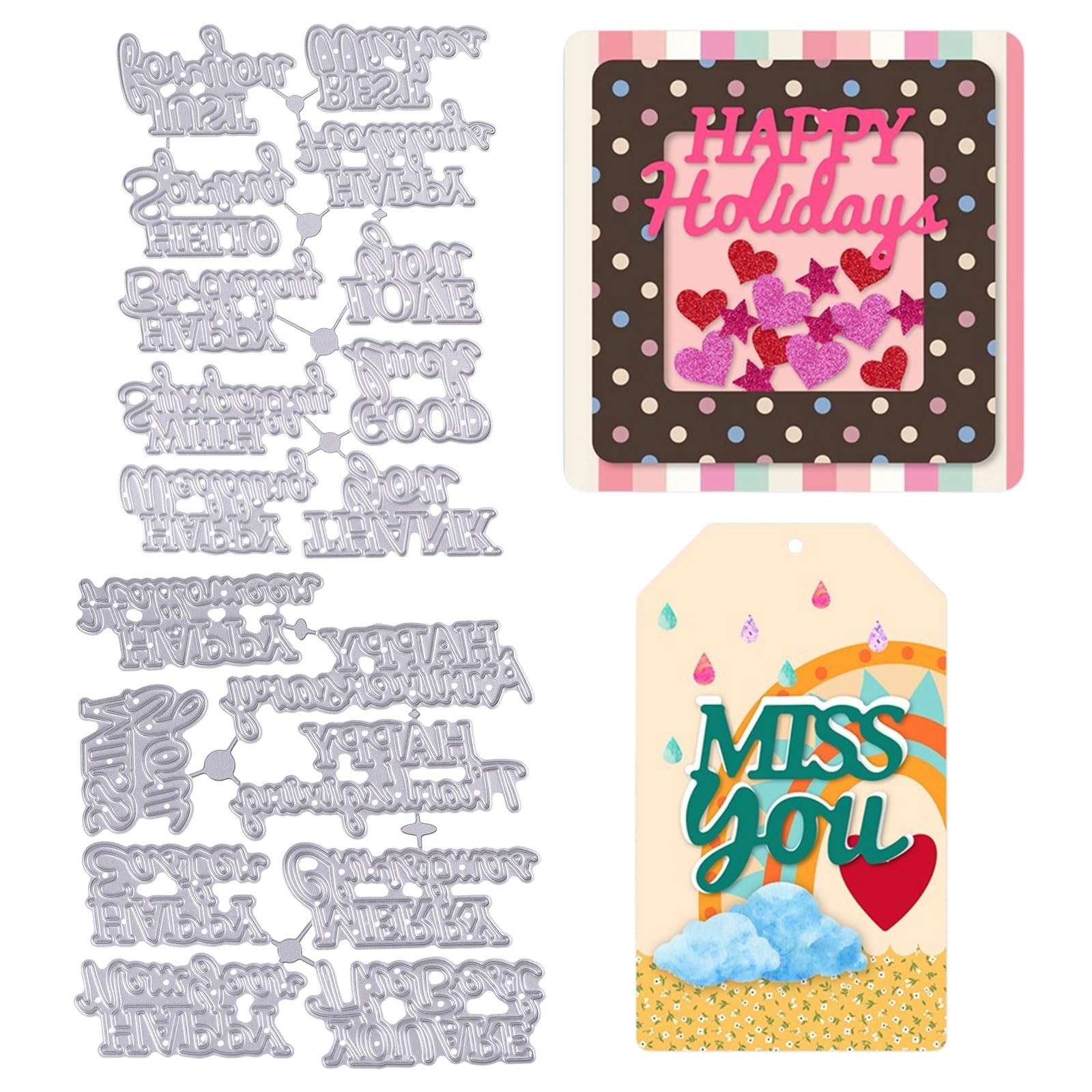 ORIGACH 18 Pcs Sentiment Words Cutting Dies for Card Making, Blessing Words M...