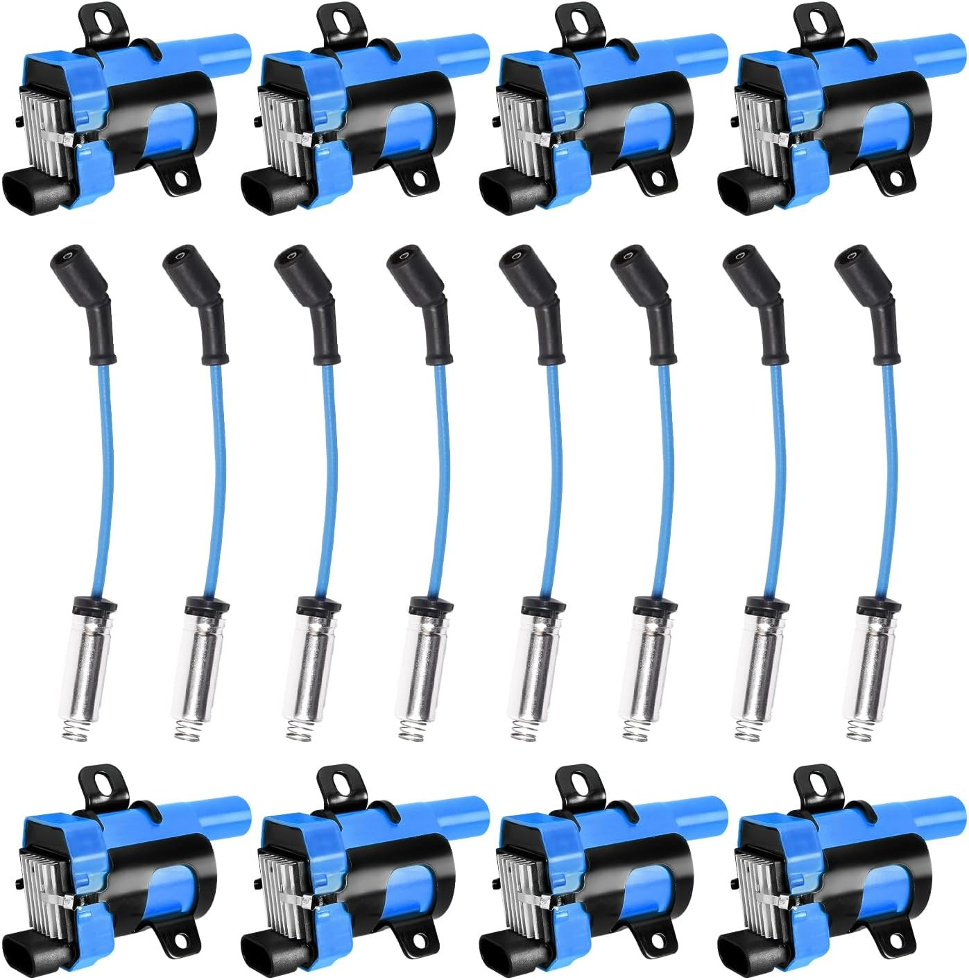 8 Pack Round Ignition Coil Packs Spark Plugs Wires for Chevy GMC Cadillac Chevro