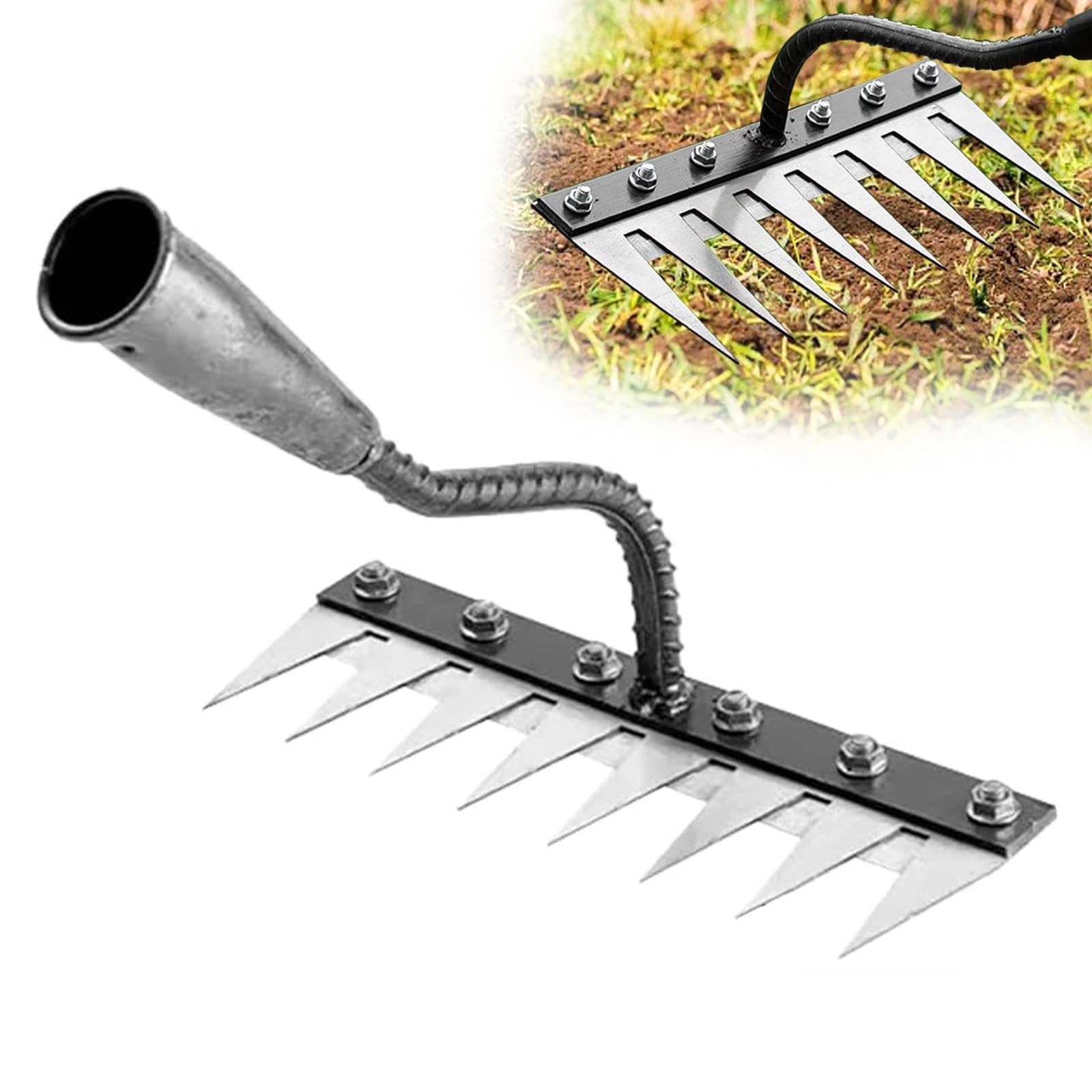 HeavyDuty Weeding Rake  8 Teeth Manual Weed Removal Tool for Garden Care