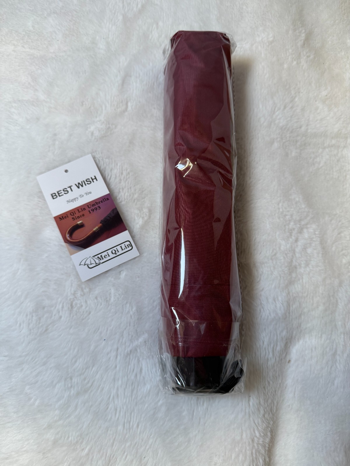 Mei Qi Lin Compact Folding Travel Umbrella Burgundy Red Portable w/Sleeve...