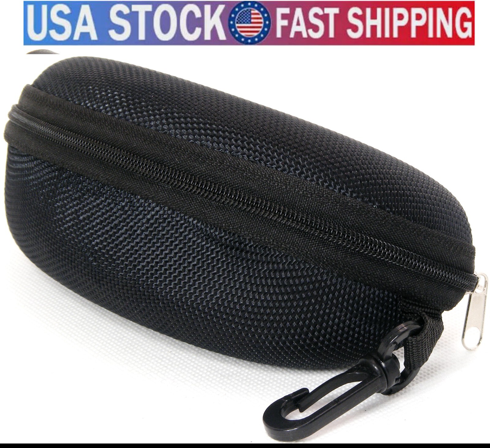 Sunglasses Eye Glasses Black Portable Zipper Hard Case Protector Belt Clip Hook