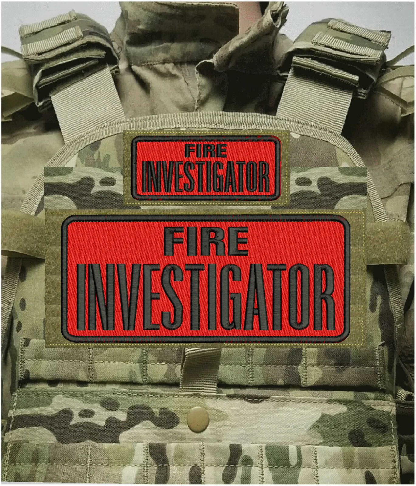 FIRE INVESTIGATOR EMB PATCH 4X10 AND 2X5 VELCR@ ON BACK BLACK ON RED