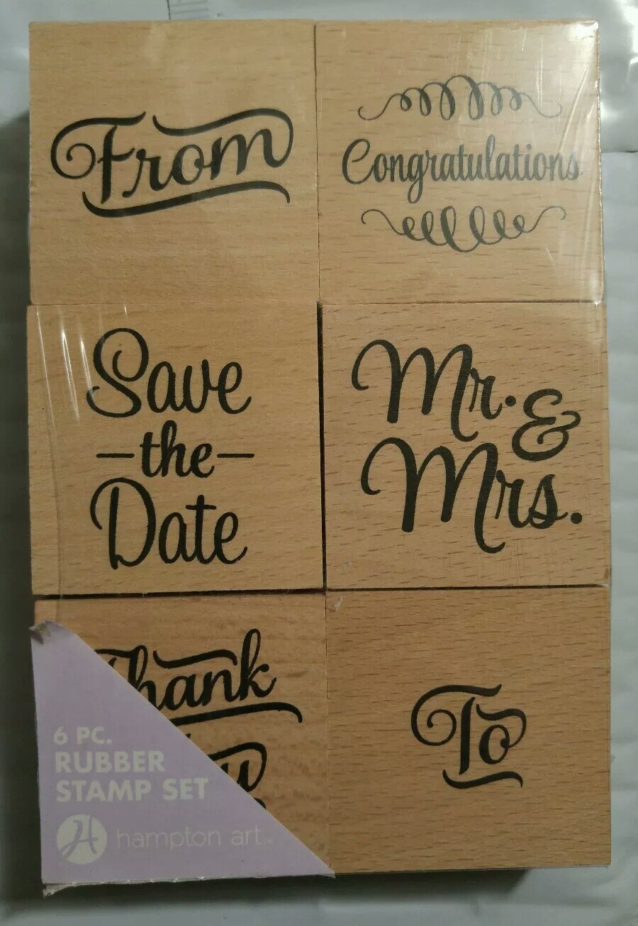 Wedding wooden 6 pc. rubber stamp set