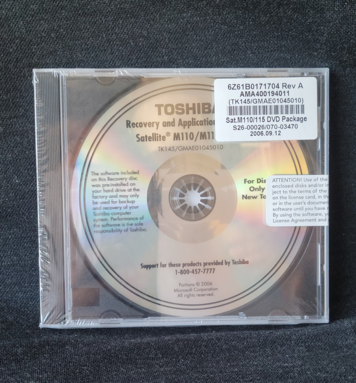 Toshiba Recovery Applications Satellite Driver Media M110/M115 Series TK145 NEW