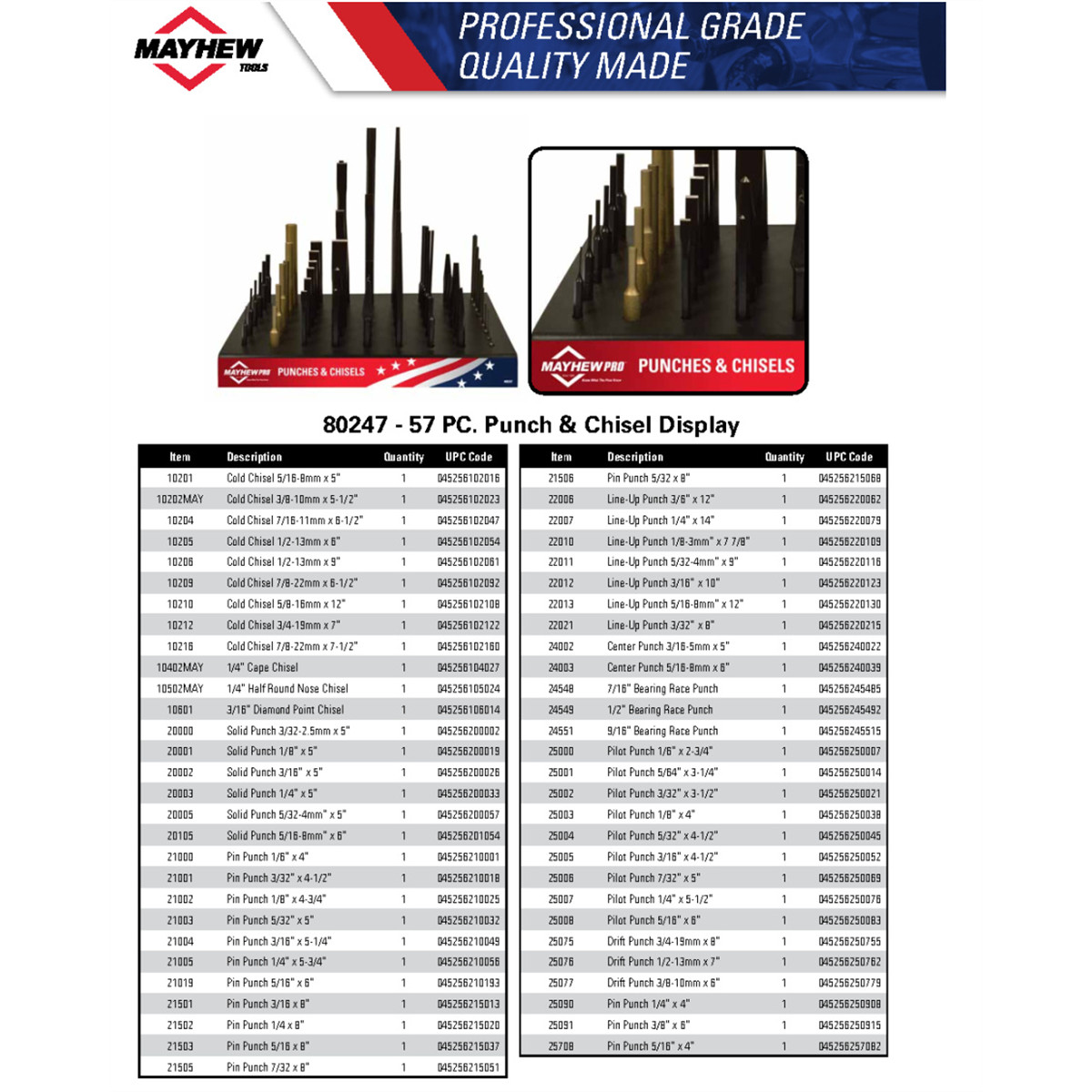 Mayhew Tools 80247 57-Piece Punch & Chisel Display