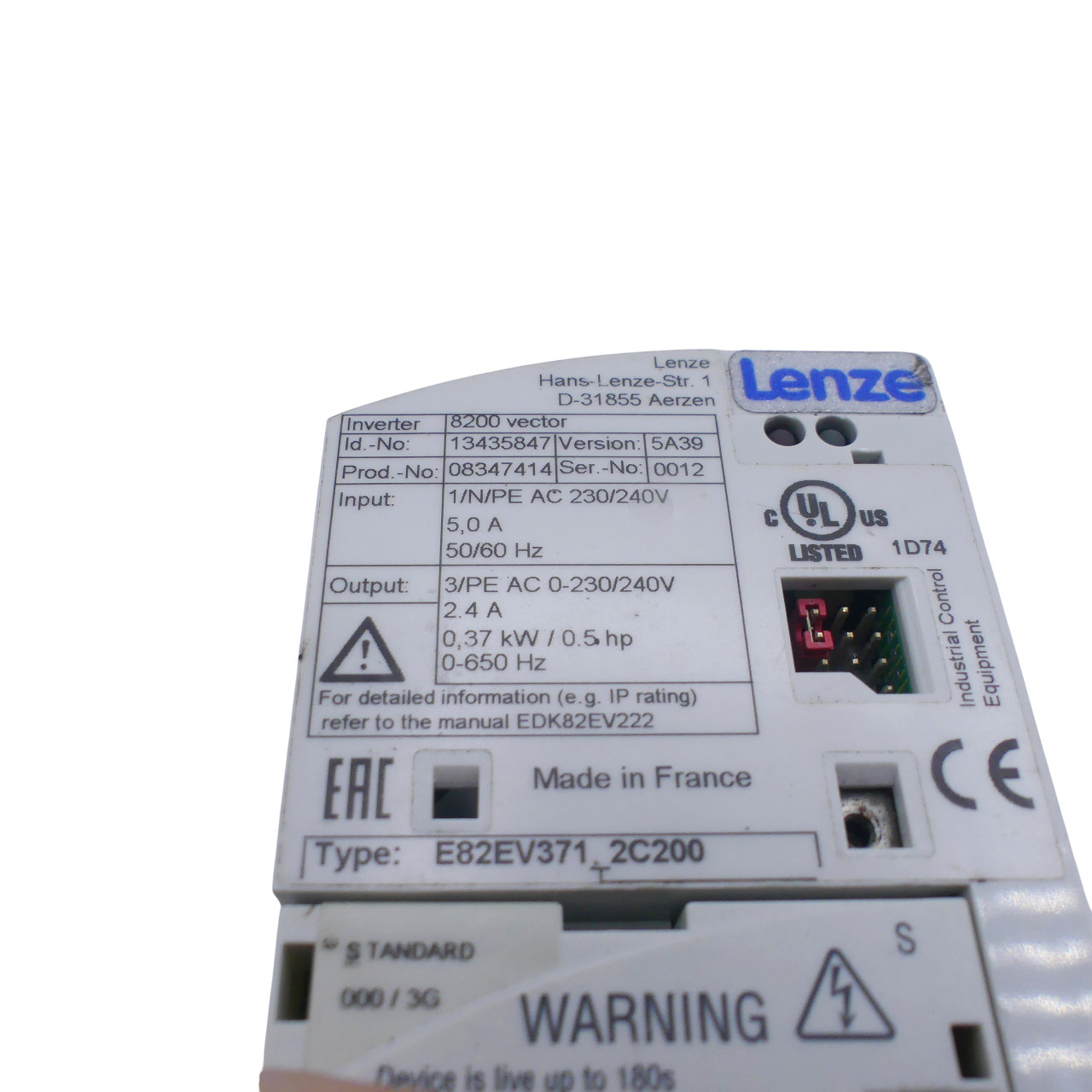 Lenze 8200 Vector E82EV371_2C200 Inverter 13435847 -used-