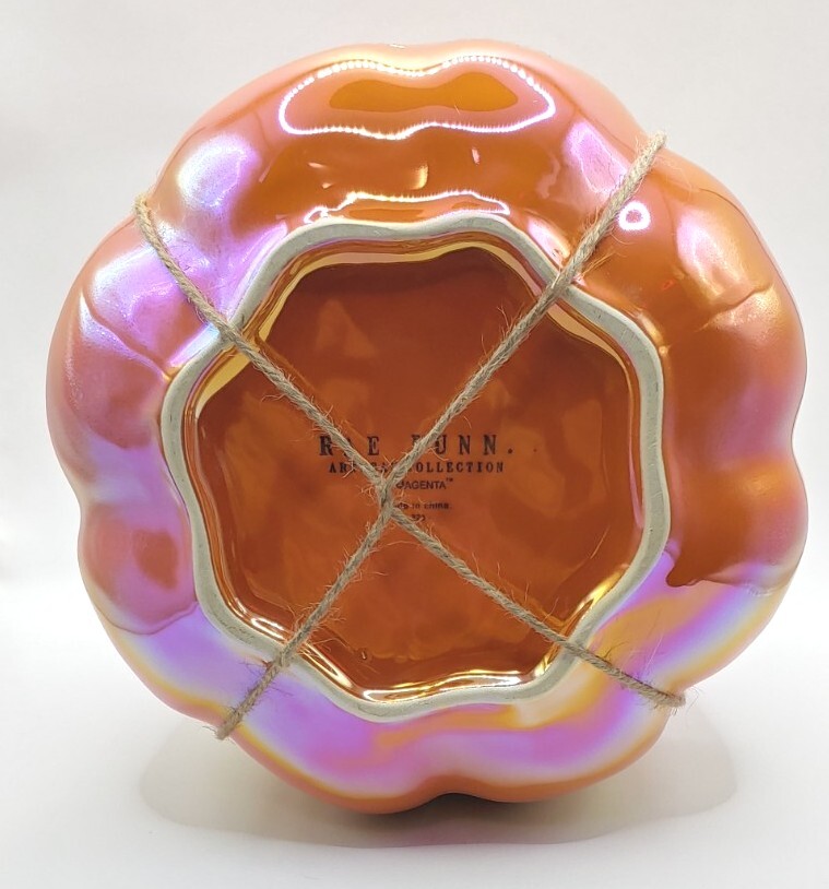 Rae Dunn ceramic orange luster "Lets Carve Out Some Fun" pumpkin planter 7 x 7