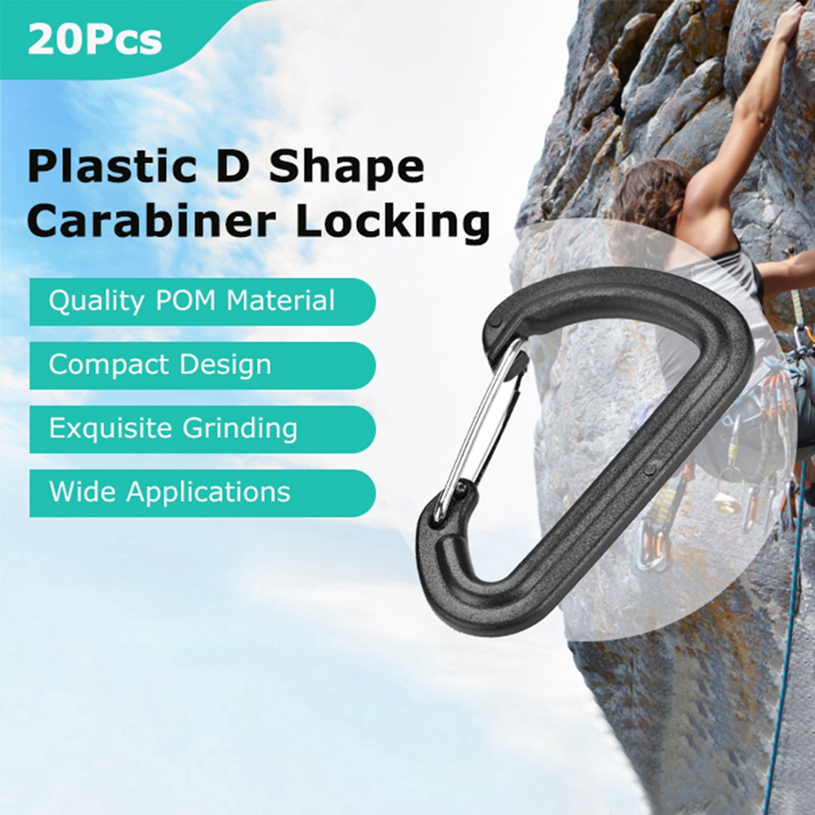 20Pcs Plastic Carabiner Climbing Hiking Locking Buckle Key Ring Outdoor FA