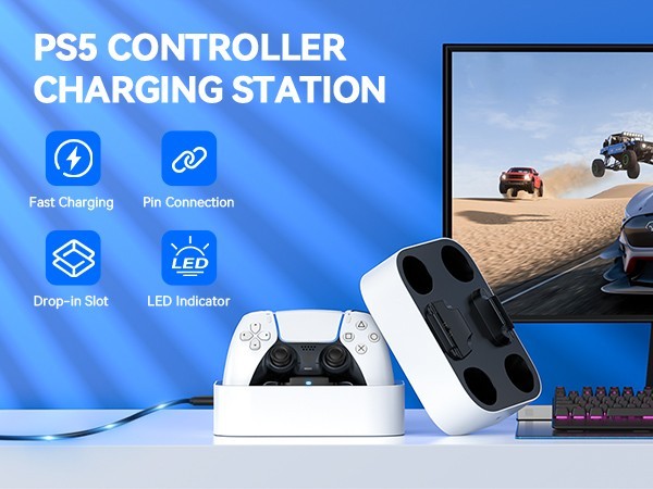 PS5 Controller Charger Station with LED Indicator,Self-Aligning Charging Dock