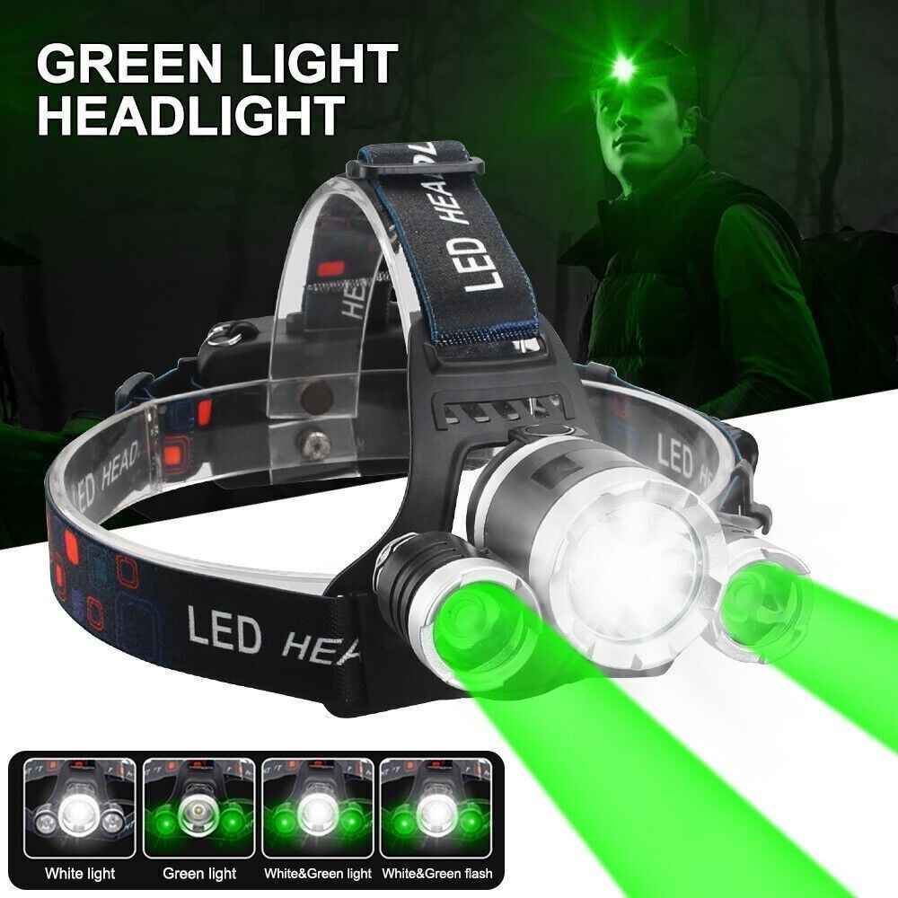2 IN 1 Green & White 3LED Headlamp Hunting Predator Headlight Flashlight