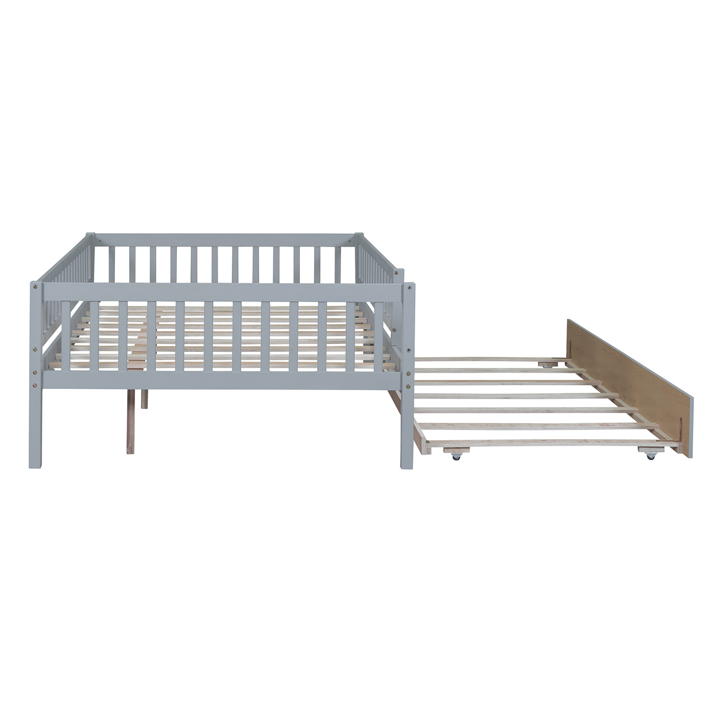 Full Size Daybed Wooden Bed Frame Sofa Bed with Trundle Bed Gray/Walnut/Natural