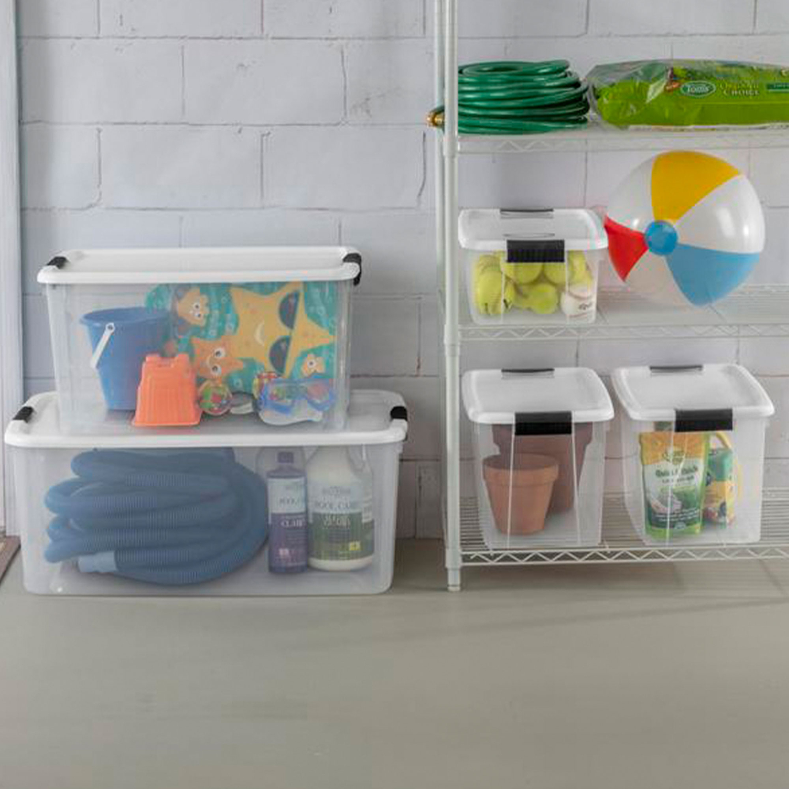 Sterilite 30 Qt Clear Plastic Stackable Storage Bin w/ Latch Lid, White (6 Pack)