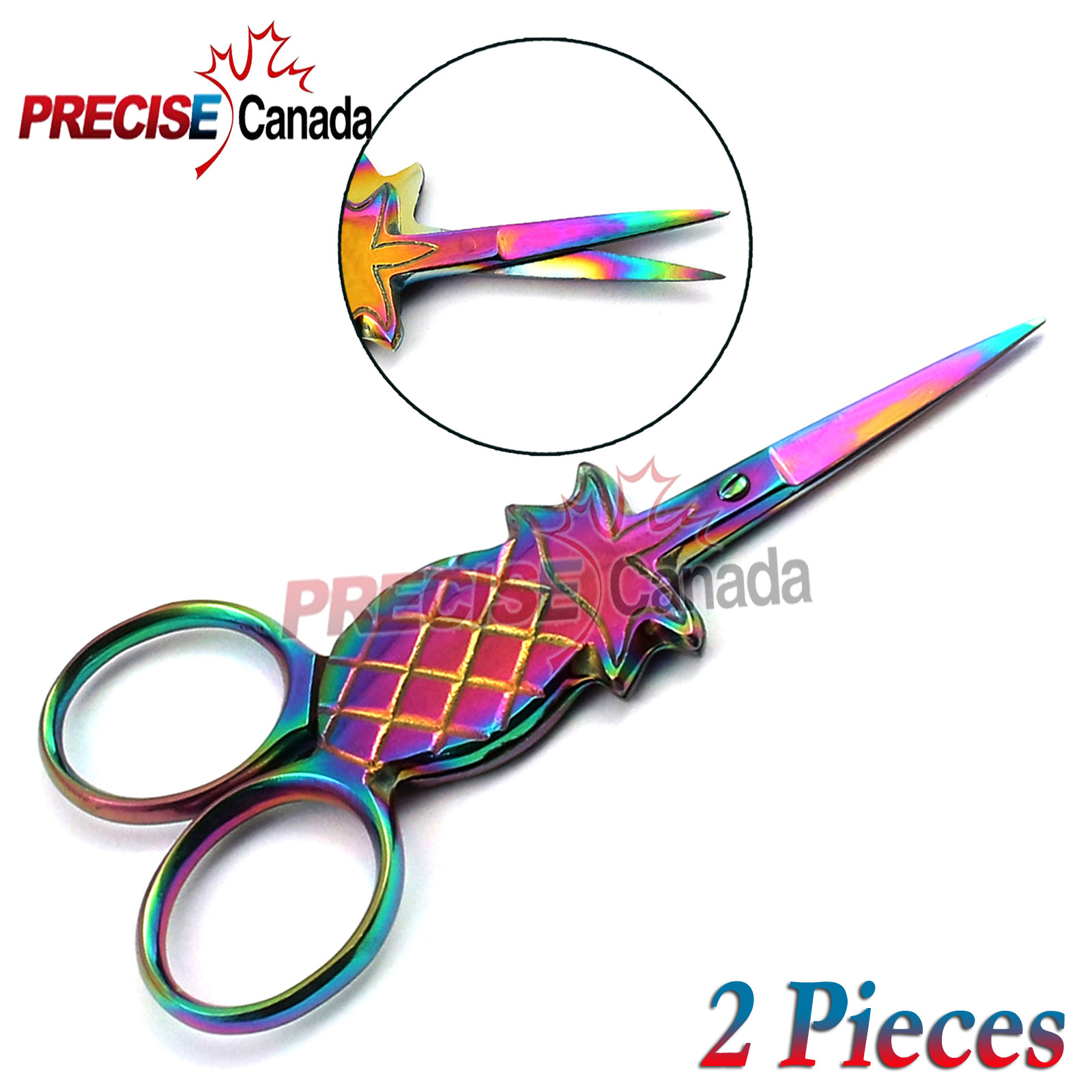 2 Pc Titanium Color Rainbow Craft Embroidery Scissors Sewing 3.5'' PineApple