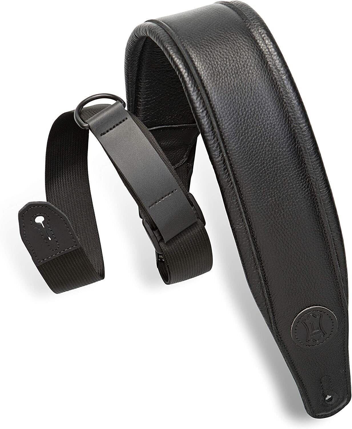 Levy's Leathers MRHGP-BLK Right Height Guitar Strap 3.5 Wide Padded Leather-Blk"
