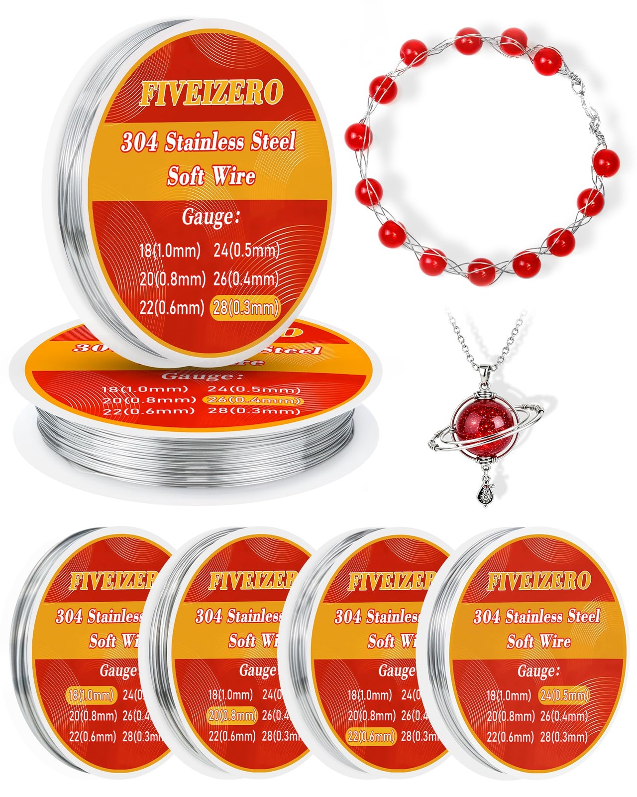 FIVEIZERO Stainless Steel Wire for Jewelry Making,Include mix Gauge, Silver