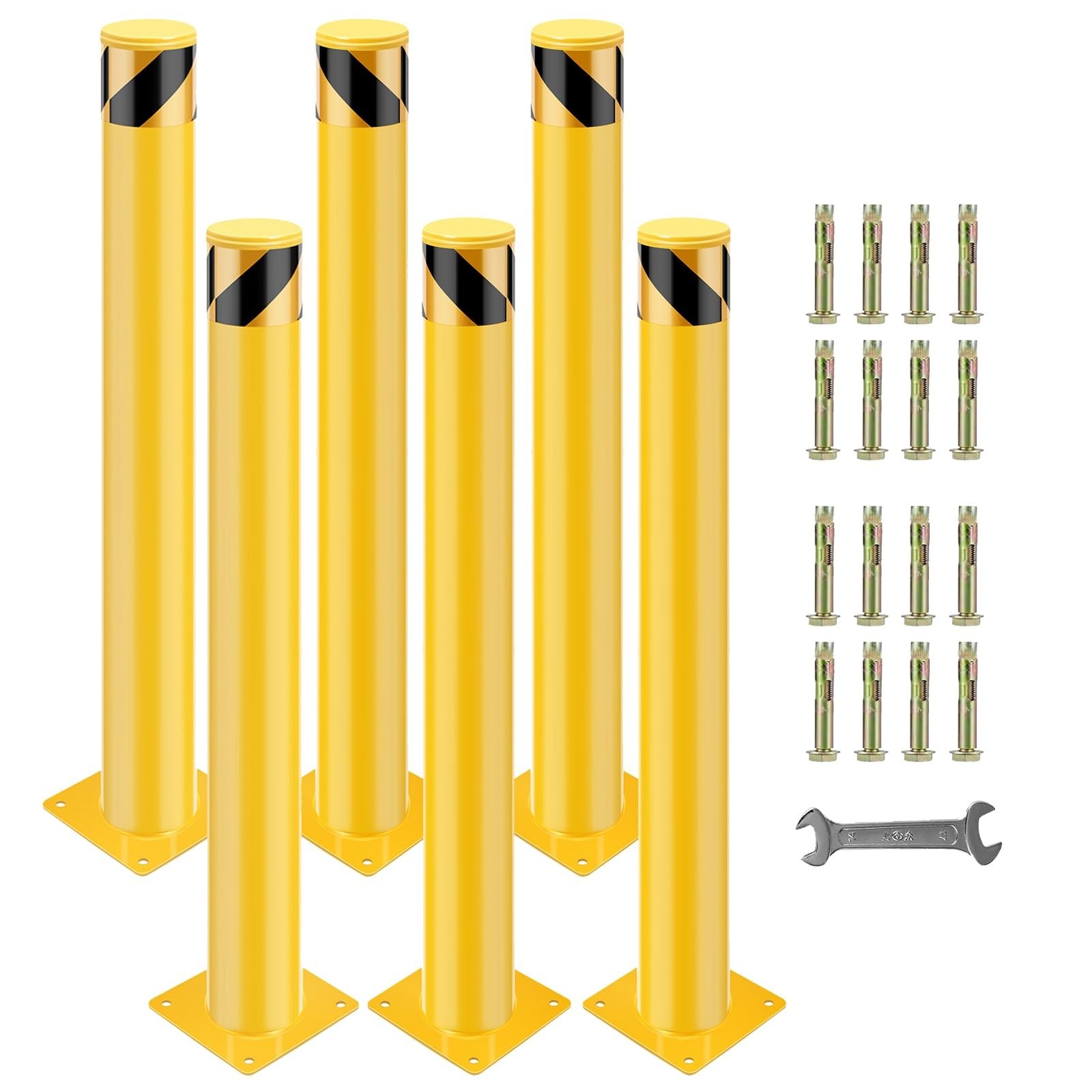 6-Pack Safety Bollard Steel Traffic Post Yellow Pipe Steel Barrier 36" H 4.5" D