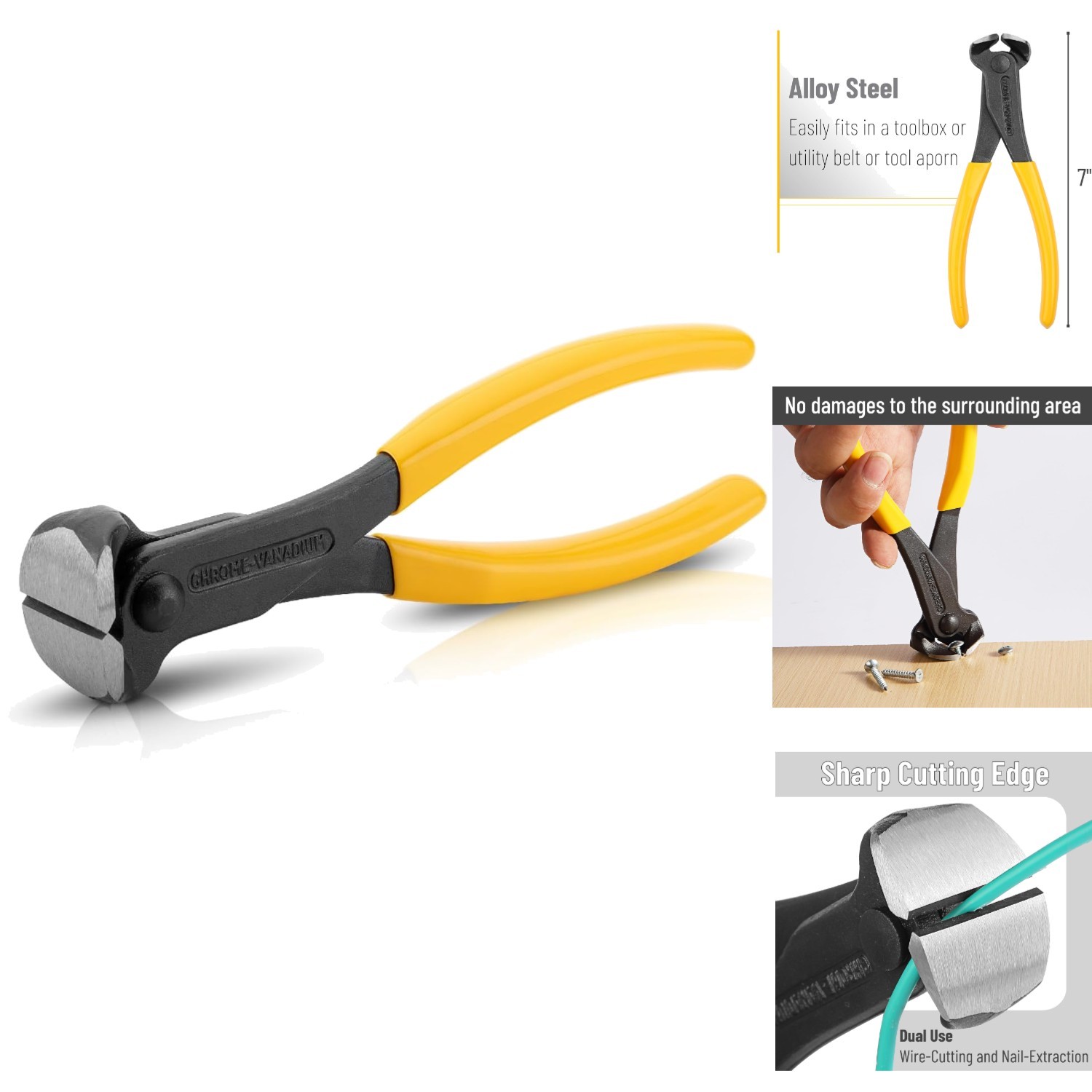 7-inch High Carbon Steel Nail Puller & End Cutting Pliers Carpenter Nippers Tool