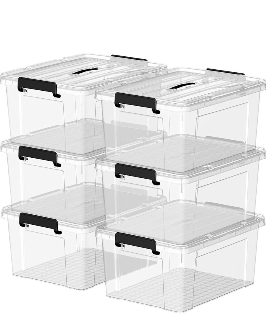 Cetomo Plastic Storage Bin 6PACK Organizing Container w/Lid and Secure Latching