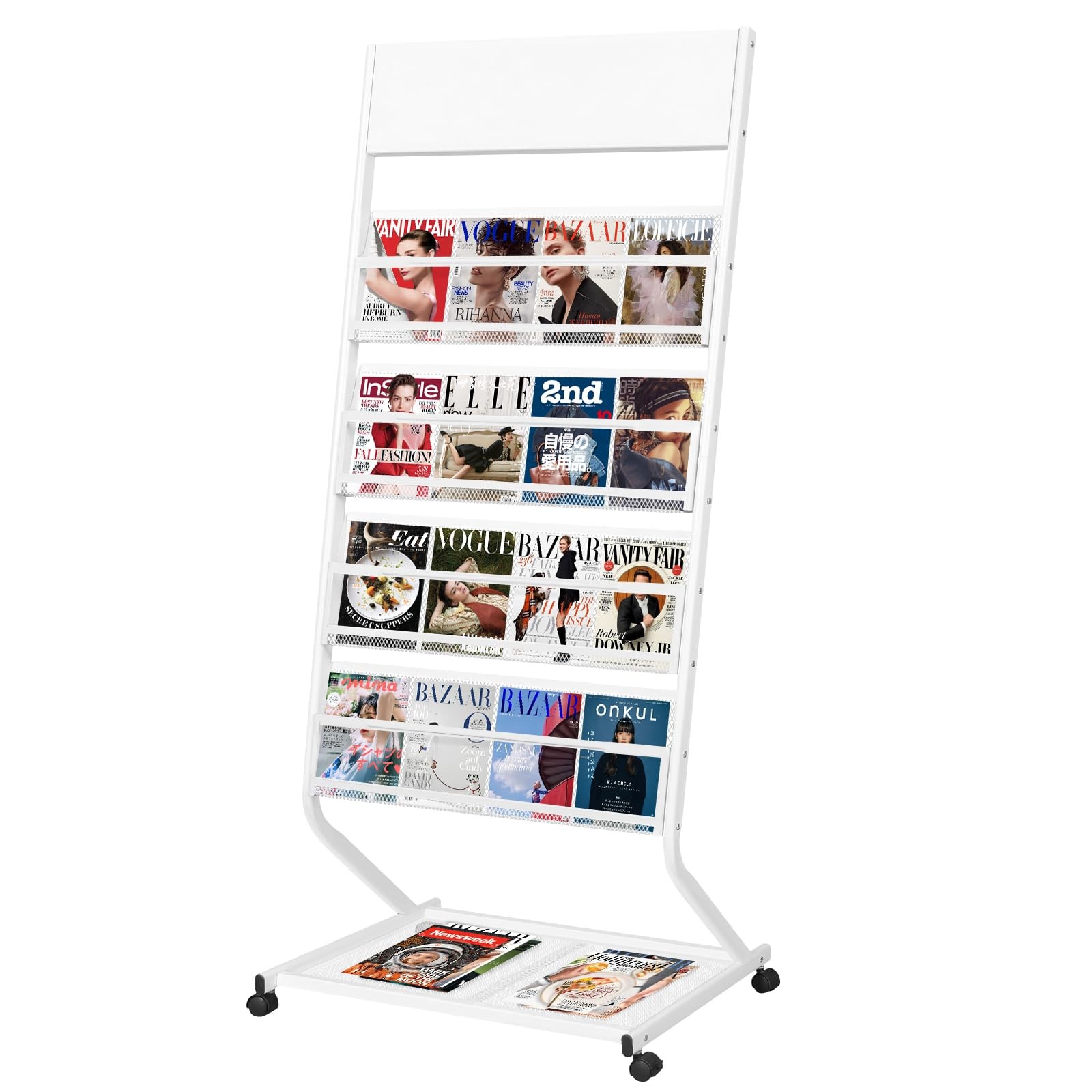 Xidihf Rolling Magazine Rack 4 Tier Brochure Display Stand Wheels Floor