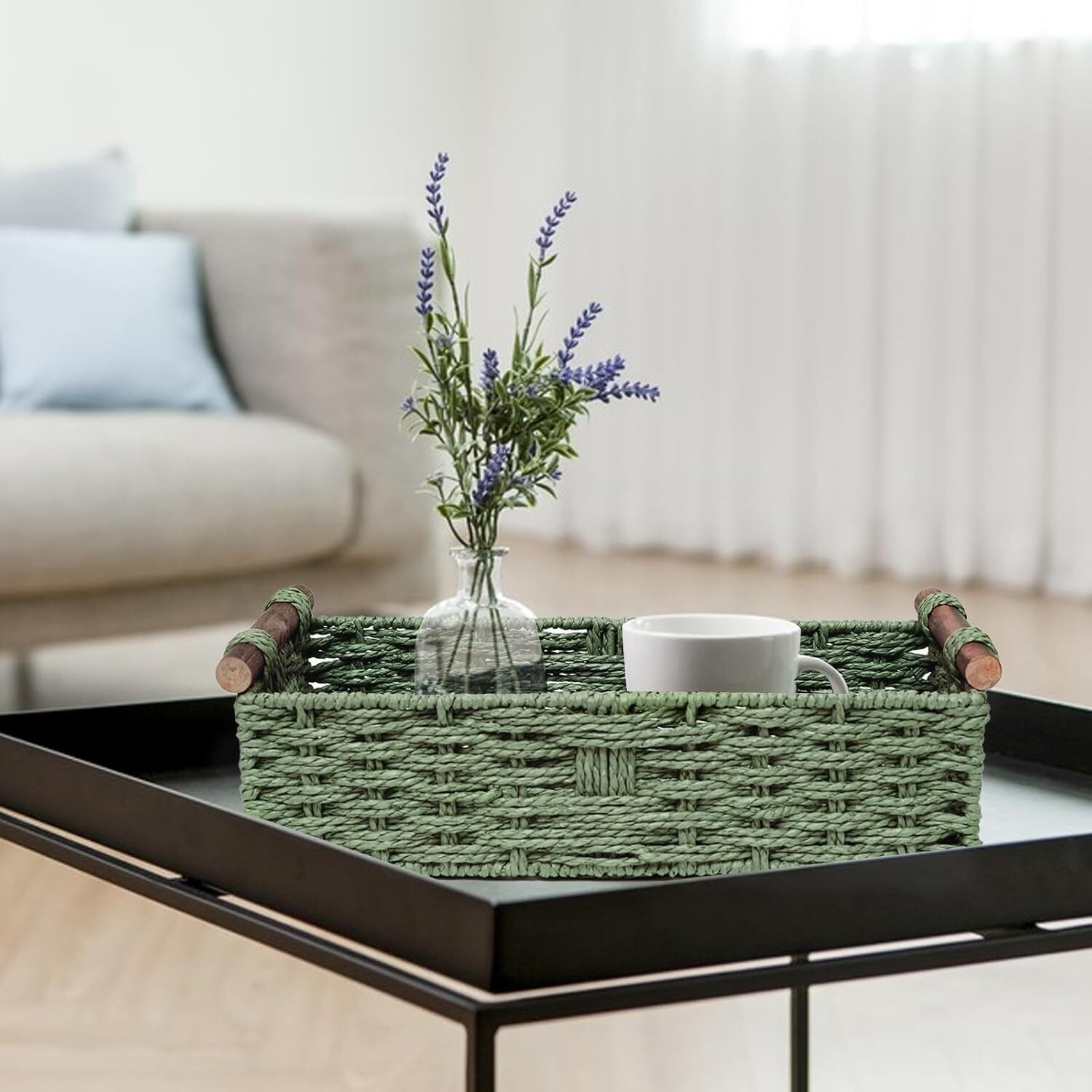 Round Paper Rope Storage Basket Wicker Storage Basket with Handle