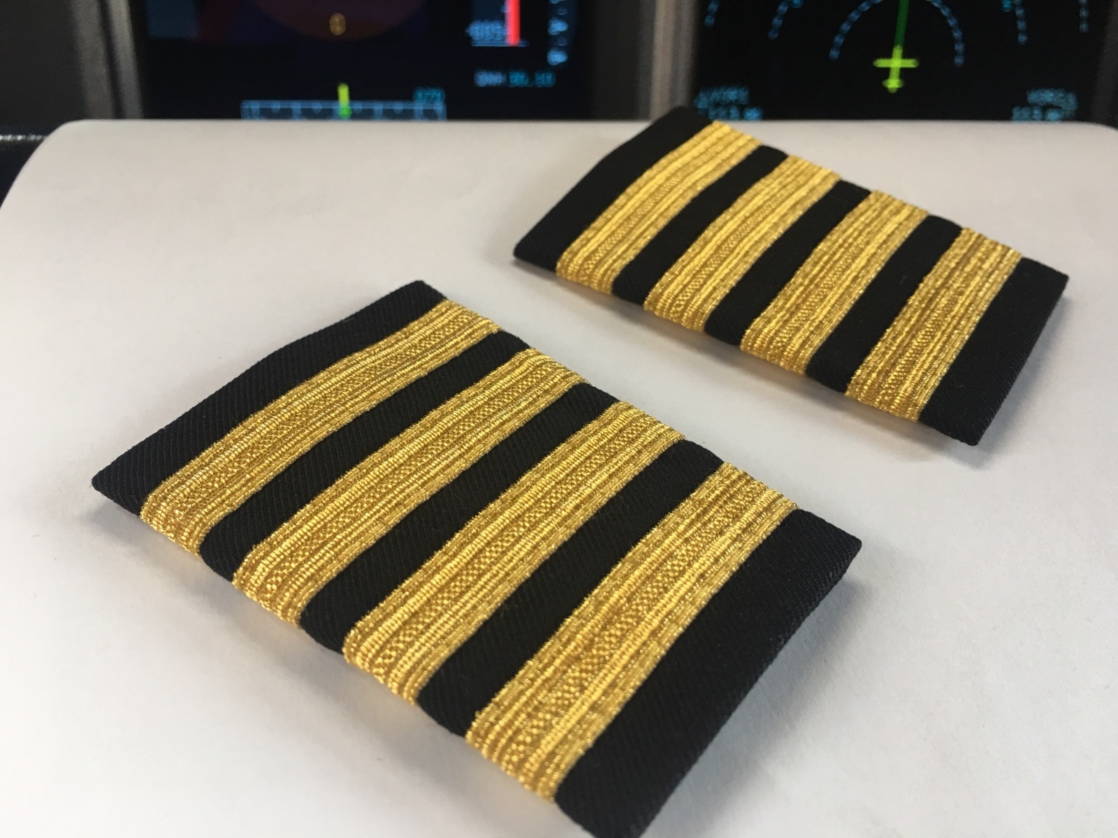 AIRLINES CAPTAIN EPAULETS SLIDERS  4 GOLD BARS ON BLACK by WORLD PILOT SUPPLIES