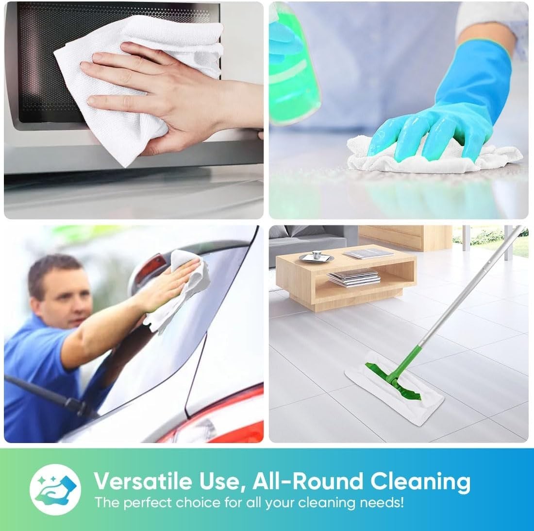 Lint-Free Microfiber Cloths 10 Pack Quick Dry White for Kitchen & Car Surfaces
