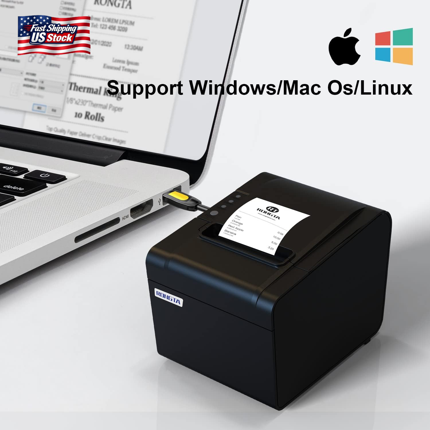 Rongta POS Printer, 80Mm USB Thermal Receipt Printer, Restaurant Kitchen Printer