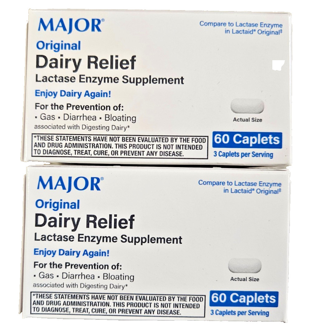 Dairy Relief LACTASE ENZYME 3000 for Lactose Intolerance 60ct ( 2 pack ) --