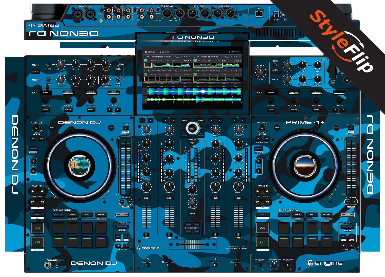 Denon Prime 4+ Skin | Camo Blue | Protective Decal | StyleFlip Skins