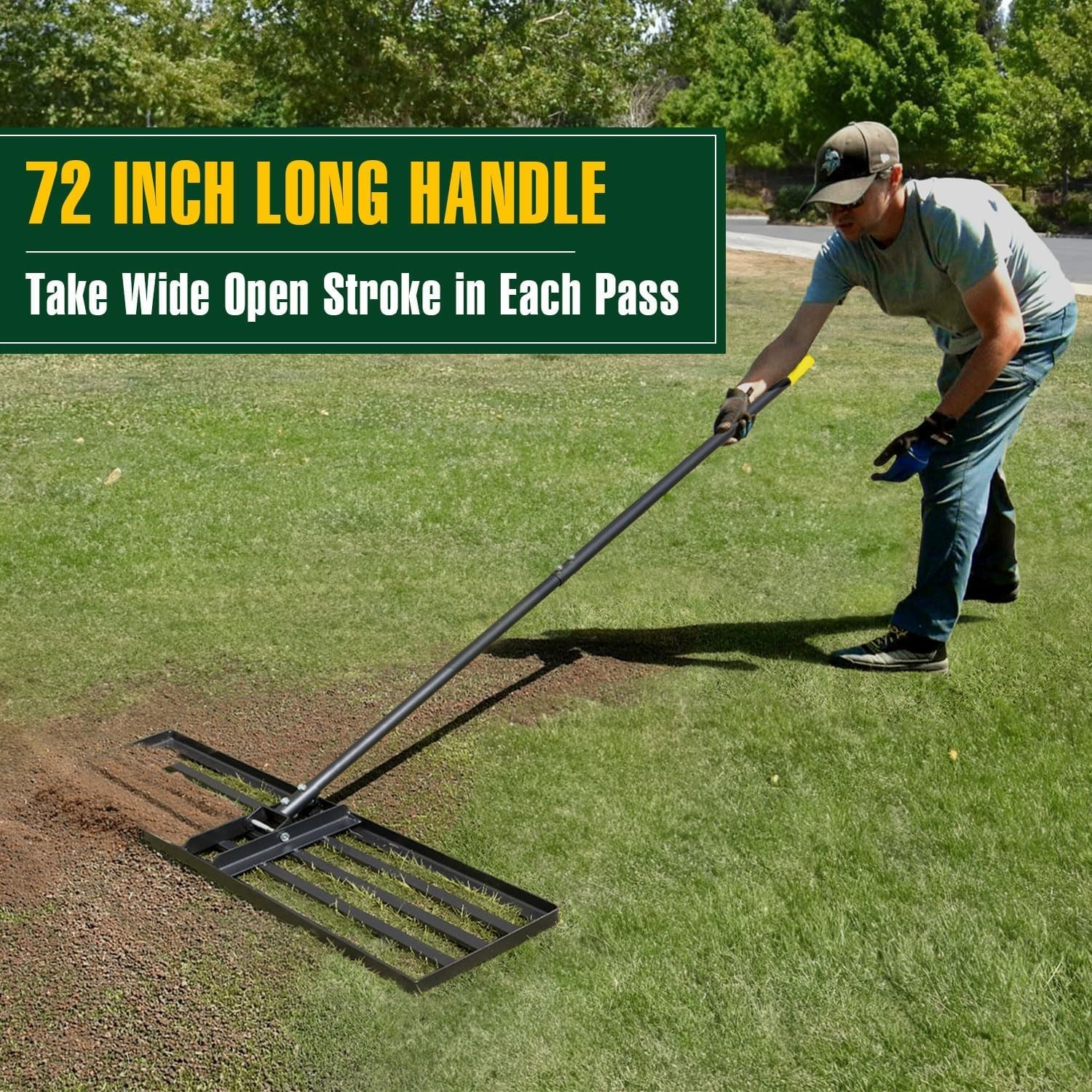 Versatile 36" Lawn Leveling Rake with 72" Handle - Perfect for All Grass Types