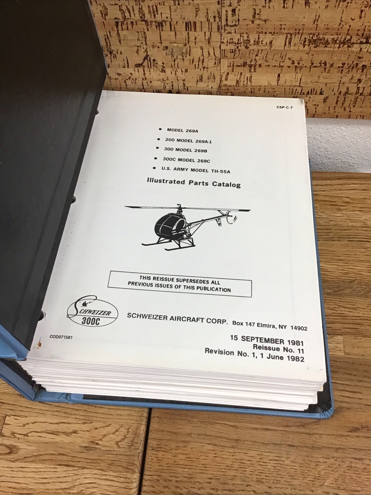 SCHWEIZE model 269 US TH-55A  1982 MAINTENANCE Parts MANUAL HELICOPTER MM2