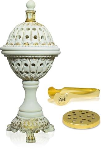 AM Lux Globe Incense Burner – Bakhoor & Frankincense Cone Holder, White