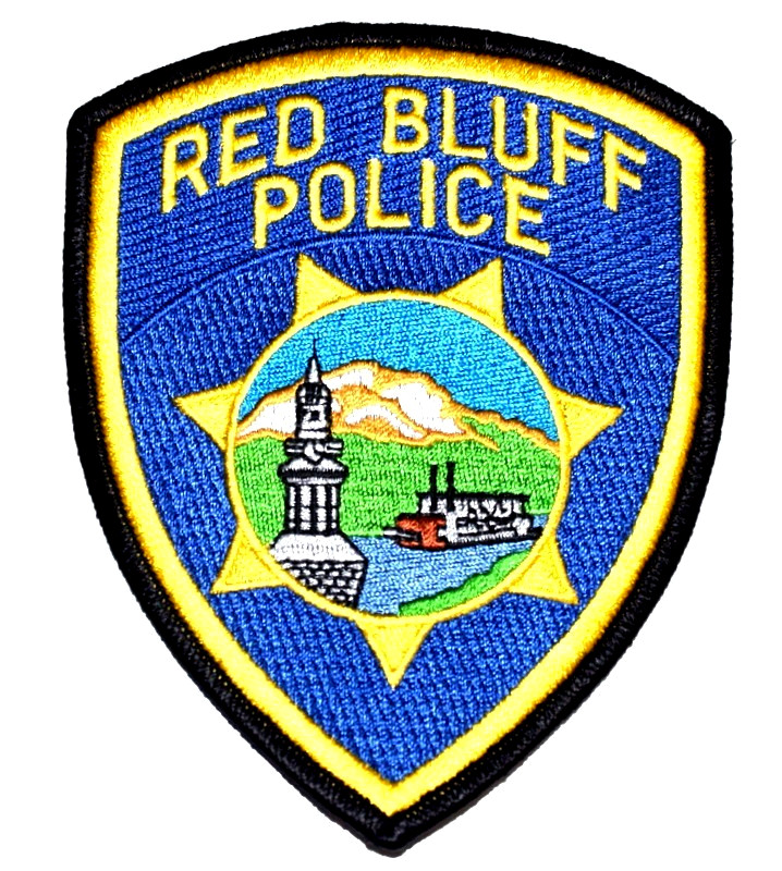 RED BLUFF CALIFORNIA CA Police Patch CLOCK TOWER STEAM RIVER BOAT CLOUDS 1D