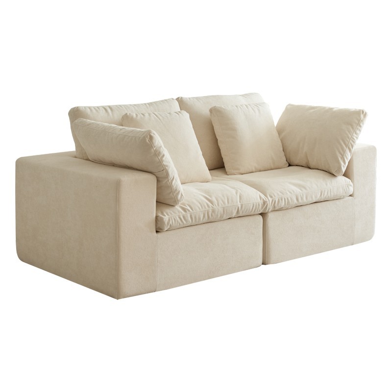 Compressed Sectional Sofa Modern Minimalist Style Corduroy Couch Beige+White