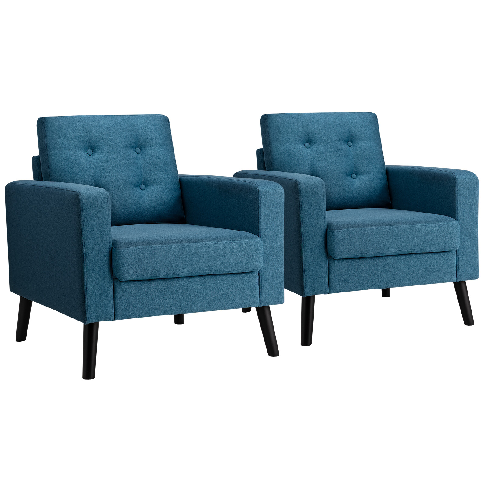 2PCS Modern Tufted Accent Chair Fabric Armchair Single Sofa w/Back Cushion Blue