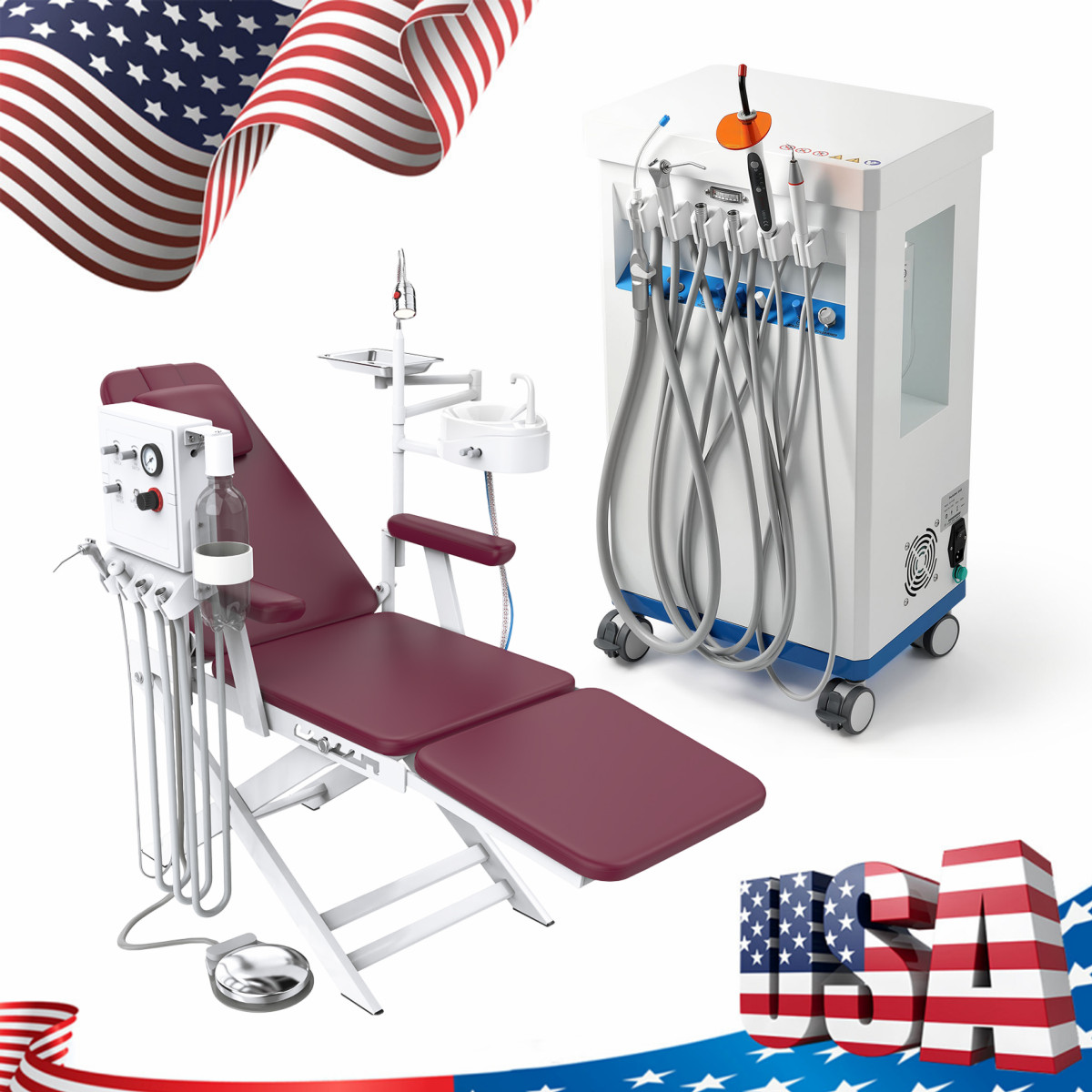 Unidad de entrega dental portatil movil compresor de aire succión/Silla 4 hoyos