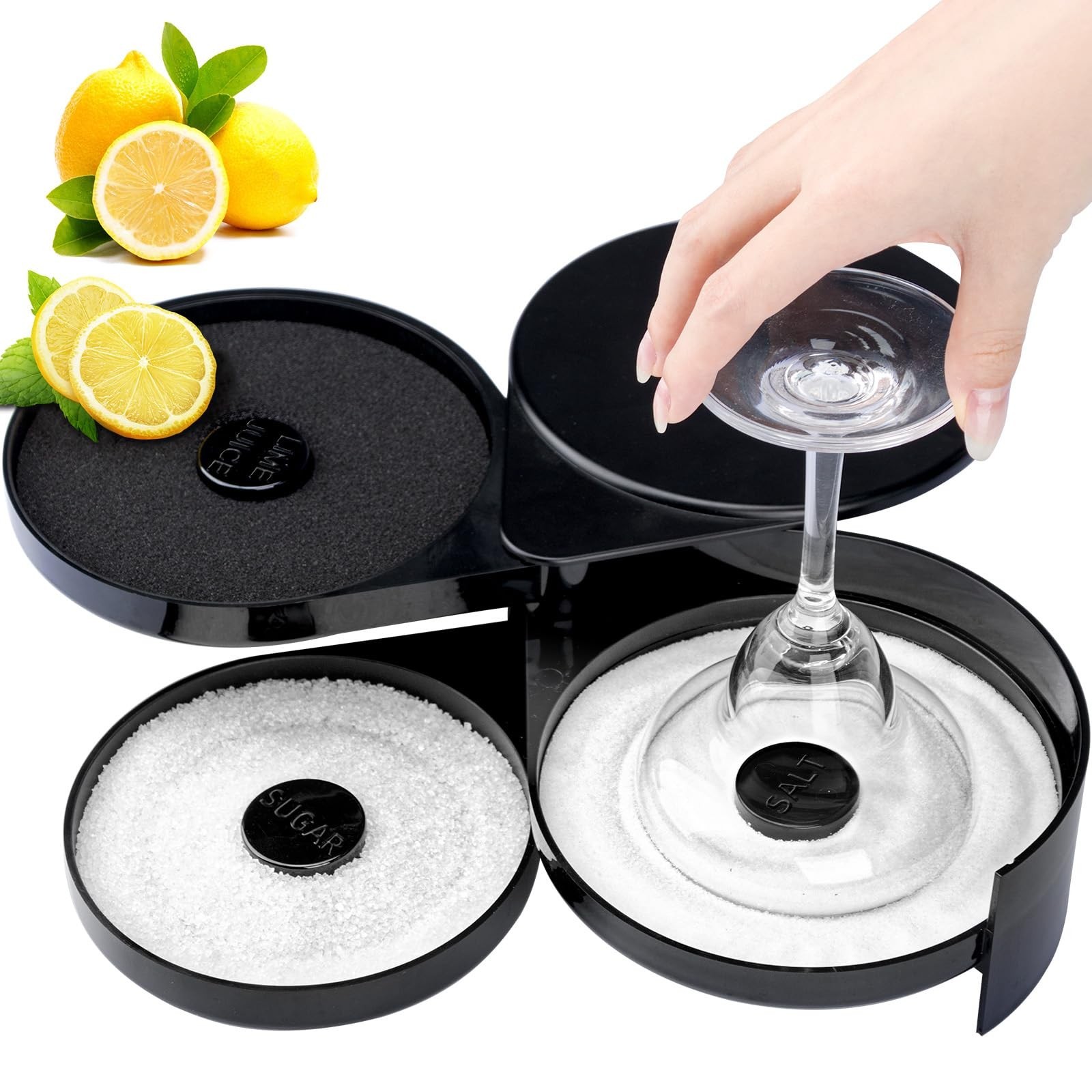 TonJin Margarita Salt Rimmer Set, New Upgraded 1 Pack 3 Tier Bar Glass Rimmer...