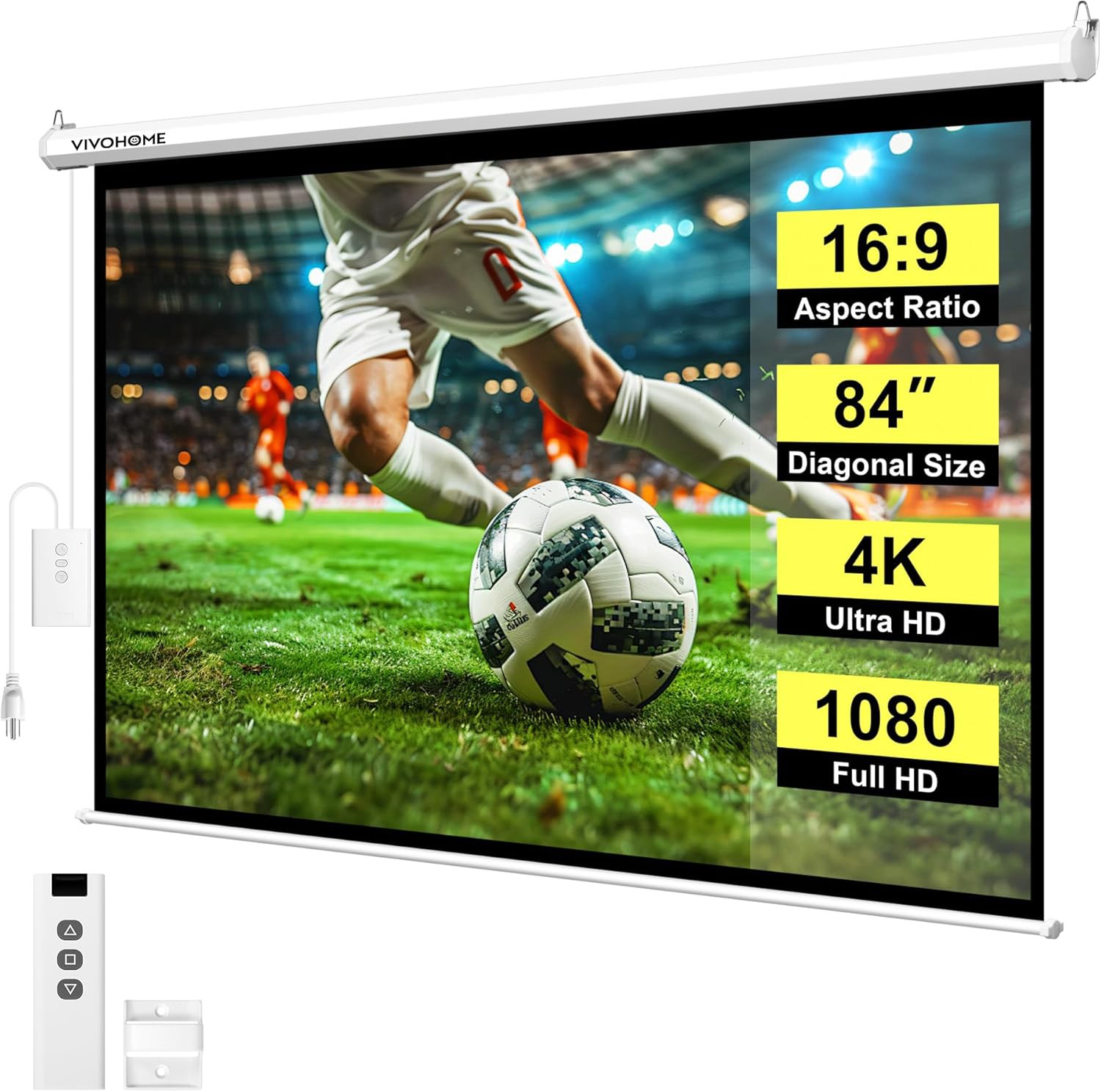 84" Projector Screen Motorized Electric 4K HD Movie Projection Screen w/ Remote