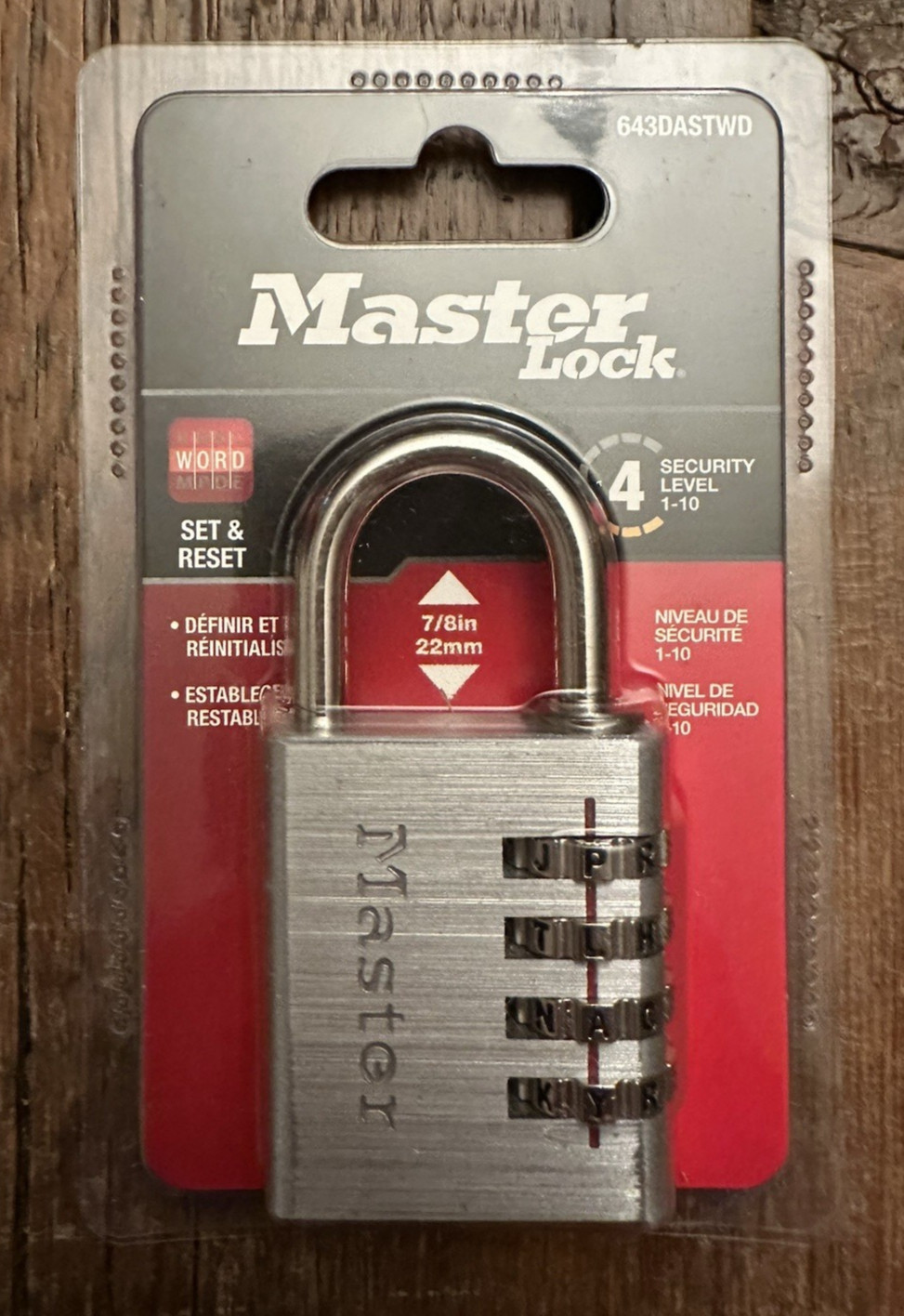 Master Lock Silver 4 Letter Combo Lock 643DASTWD 10,000 Word Combinations NEW