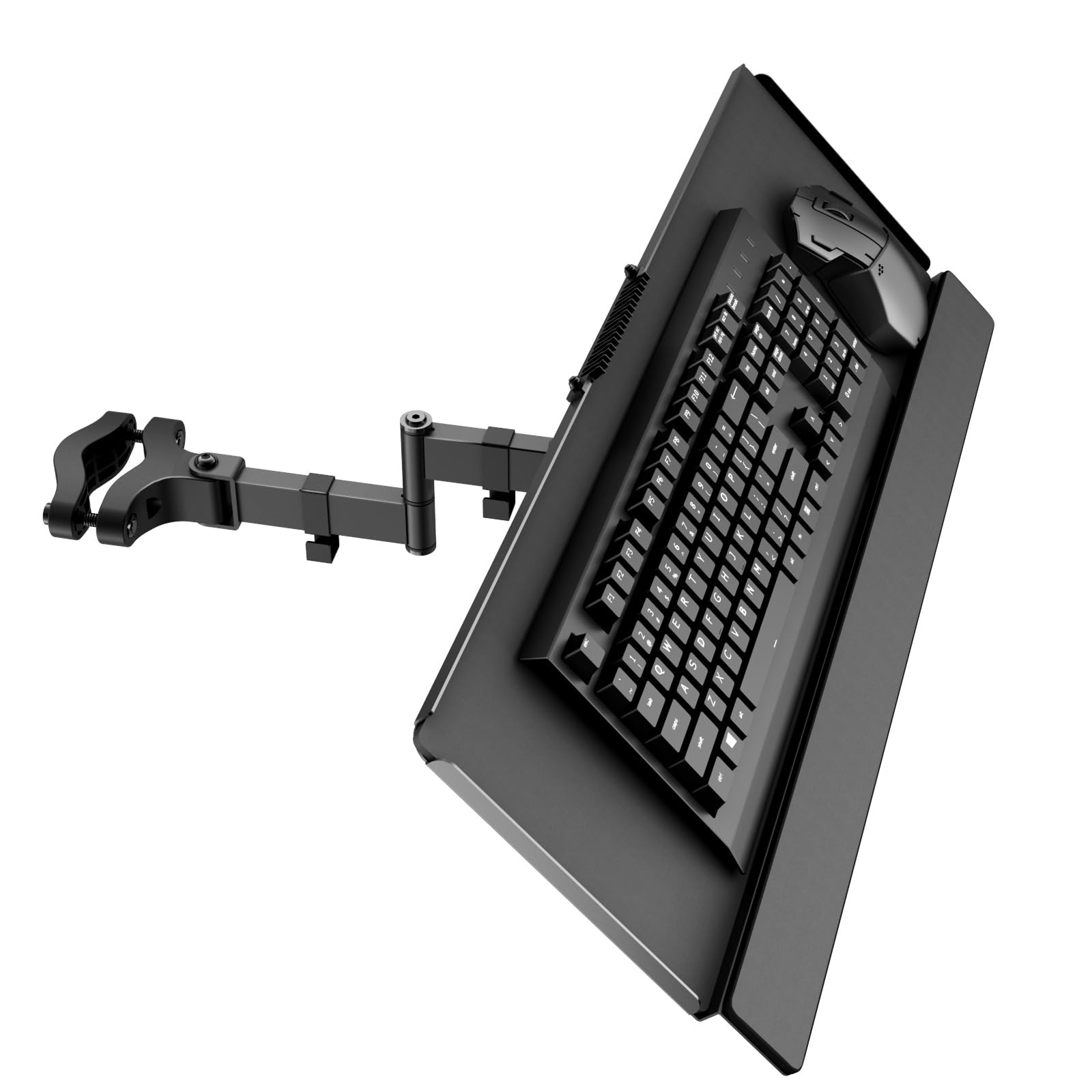 Keyboard Mouse Tray Pole Mount Adjustable Tilt Rotation Holder Bracket Black