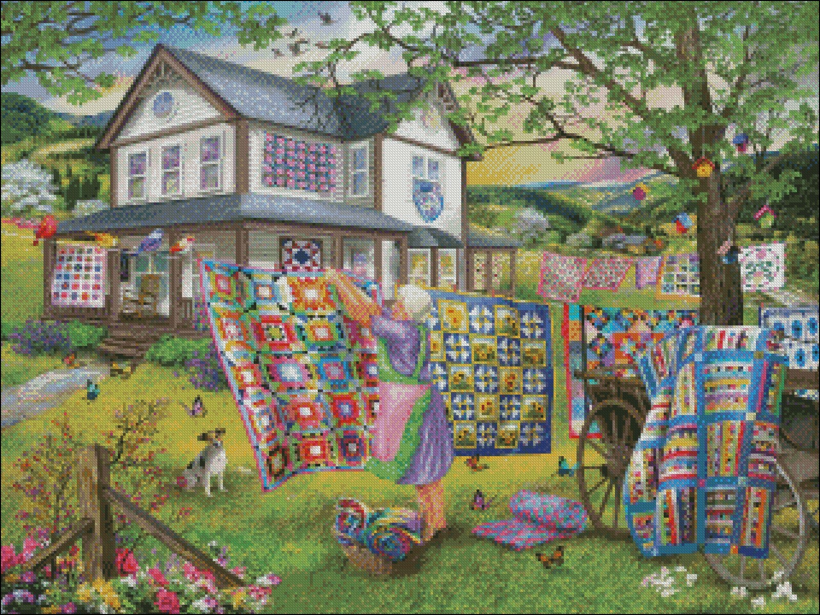 Grandma's Quilts - DIY Chart Counted Cross Stitch Patterns Needlework DMC Color