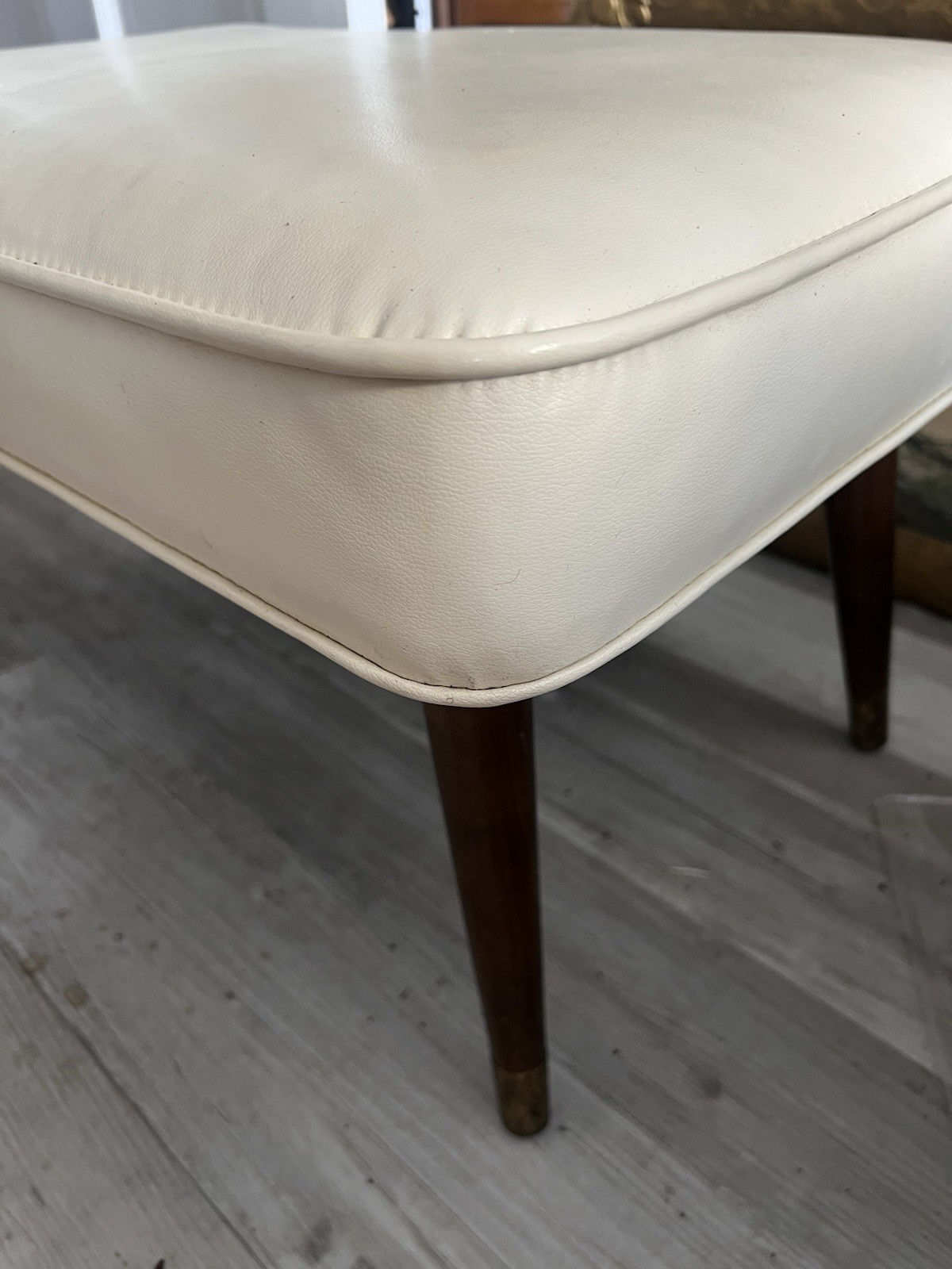 VTG Mid Century Modern Foot Stool Ottoman Tapered Legs Retro 16x24 Cream Color