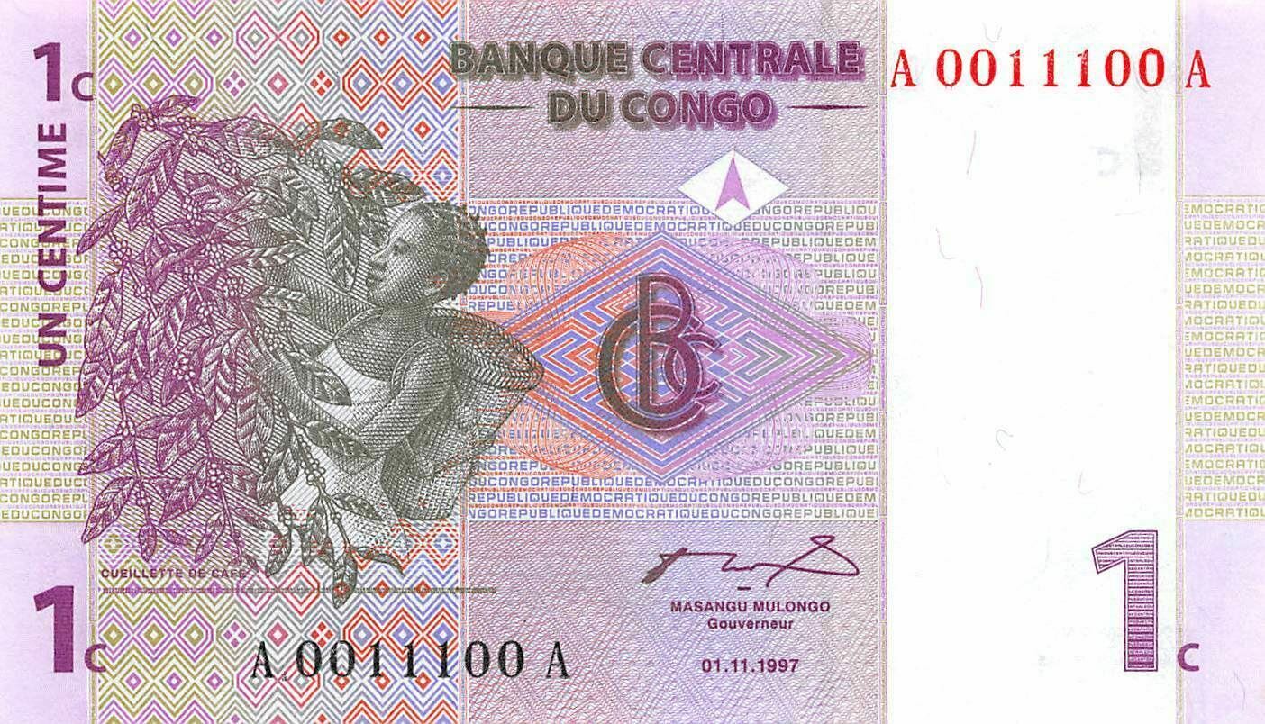 Congo  1  Centime  01.11.1997  Radar  A 0011100 A  Uncirculated Banknote G22