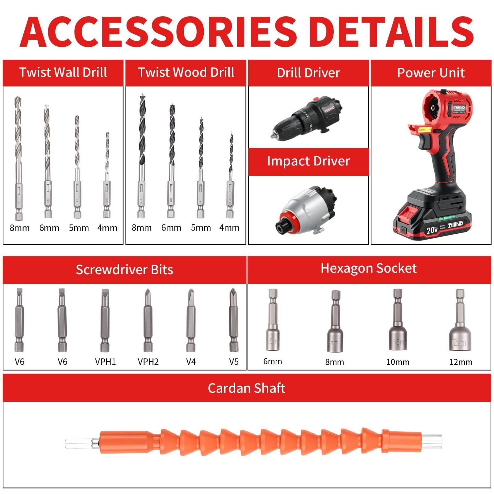20V Brushless Cordless Drill & Impact Driver Combo Kit, 2x Batteries, 19 Bits, C